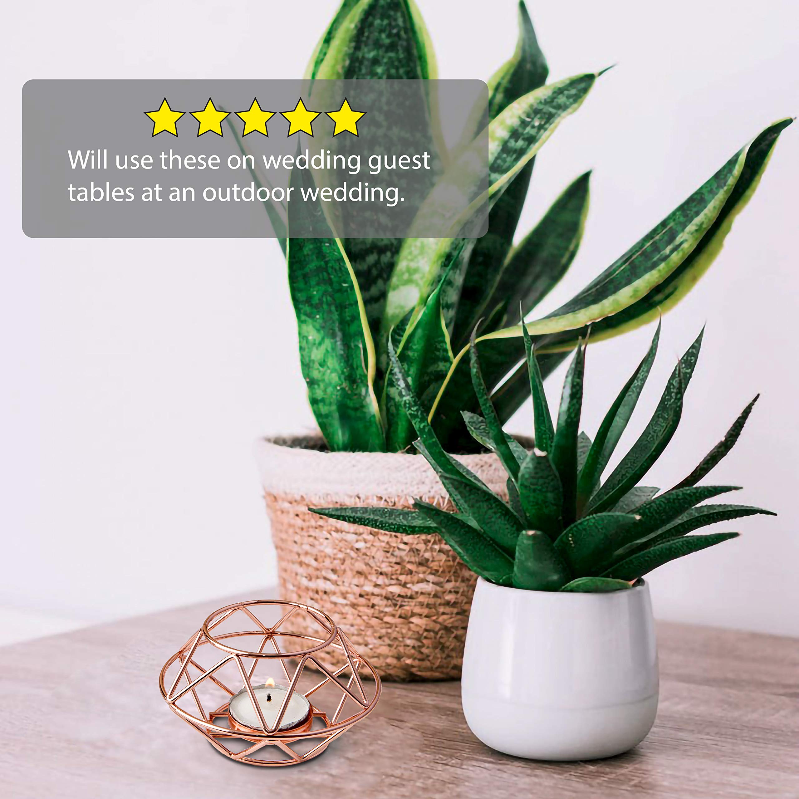Geometric Rose Gold Metal Tealight Candle Holders Set of 24 - Modern Home Decor for Weddings, Parties & Romantic Ambiance
