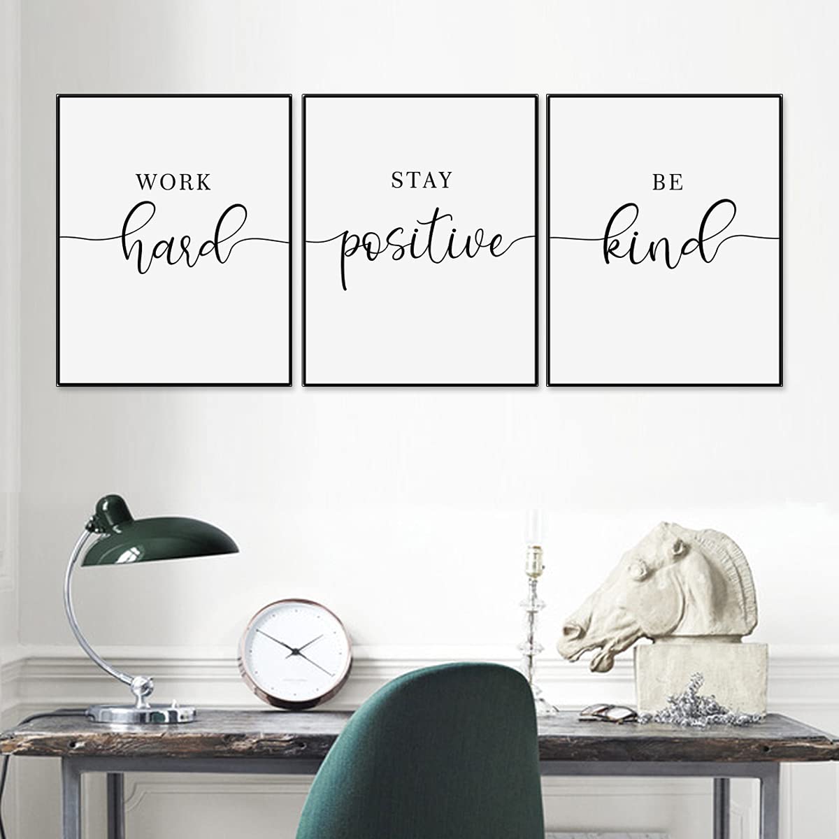 Motivational Office Wall Art Set - 3 Inspirational Quote Prints (11x14 Inch, Unframed) for Home & Office Decor - Work Hard, Stay Positive, Be Kind