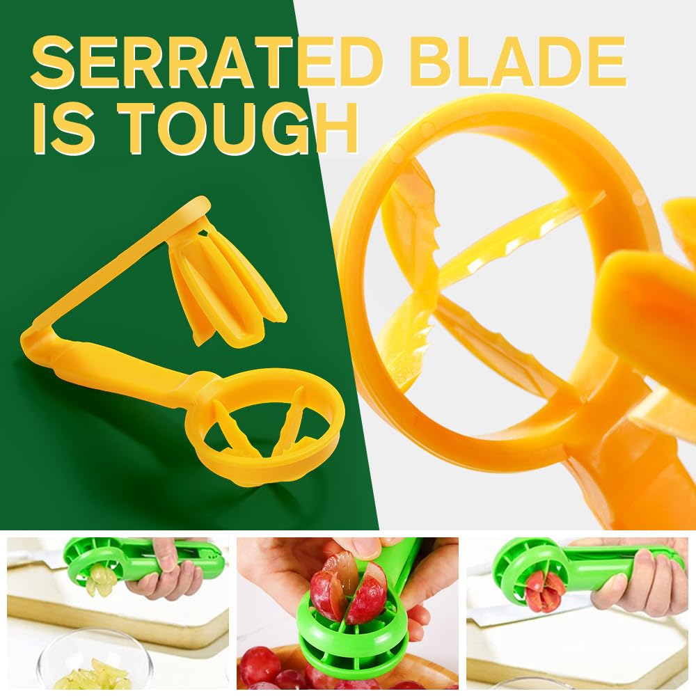 2024 New Cherry Tomato Strawberry Grape Cutter - 4-in-1 Fruit Slicer Tool for Toddlers, Perfect for Grape Quartering, Fruit Salad Prep & Cake Decoration (Green) - Ideal for Kids' Snacks, Party Platters & Healthy Meal Prep