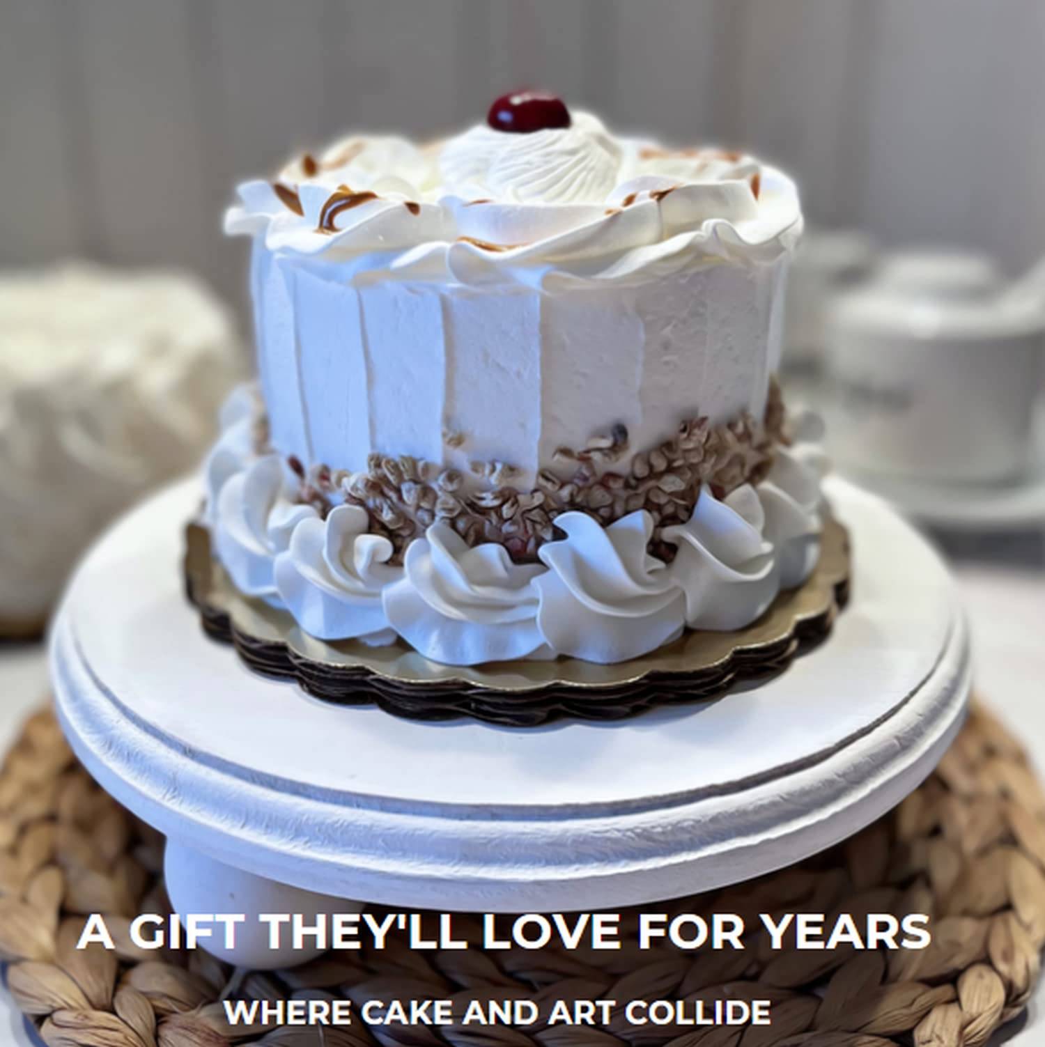 Artificial Cupcakes & Fake Cakes for Display - Realistic Faux Cake Decorations - Home & Kitchen Fake Desserts - White Nut Cake Decor for Parties, Wedding Centerpieces & Bakery Displays