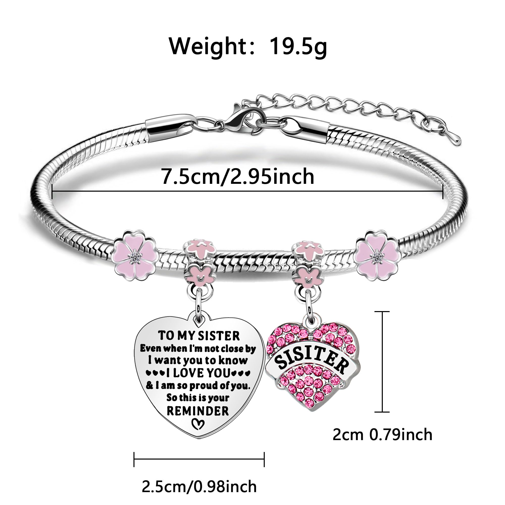 Mcaeou Sterling Silver Sister Charm Bracelet - Thoughtful Gift for Sister, Best Friend, Family & Friendship - Perfect for Christmas, Birthday, Graduation & Special Occasions