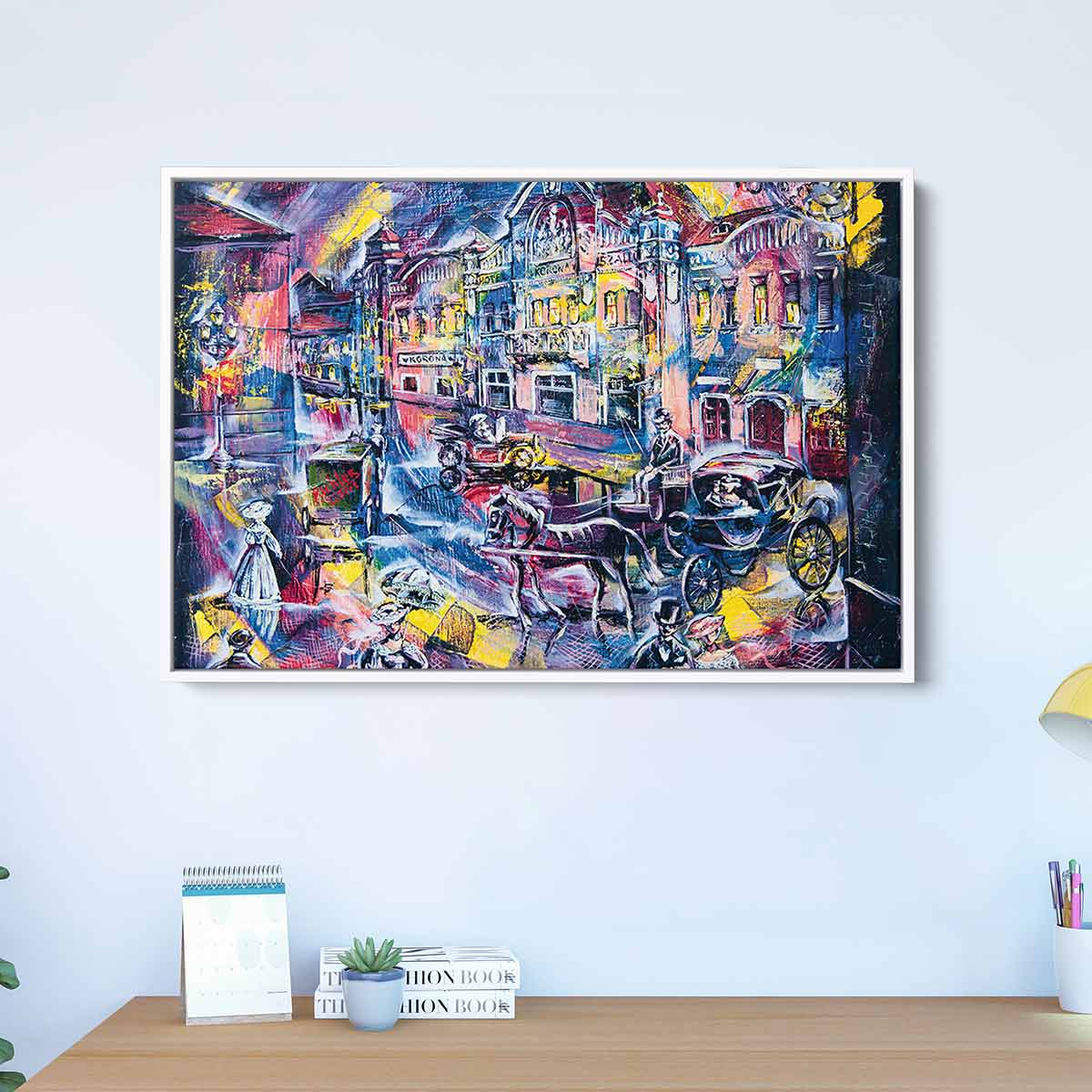 Blue City at Night Wall Art Canvas Print - Modern Urban Landscape Painting for Living Room, Bedroom & Office Decor