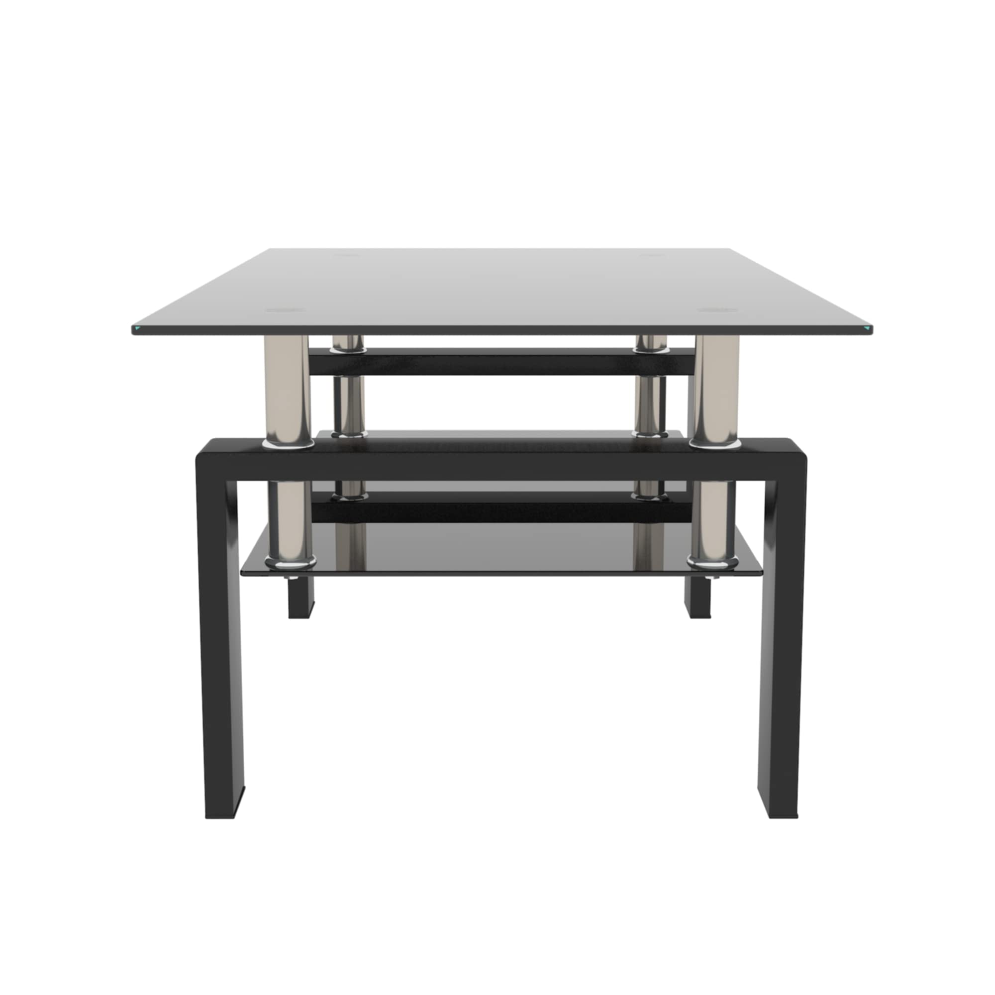 Modern Black Glass Coffee Table with Metal Frame & 2 Storage Shelves - Rectangle Cocktail Table for Living Room, Lounge & Office - Durable Center Table for Home Decor & Entertaining