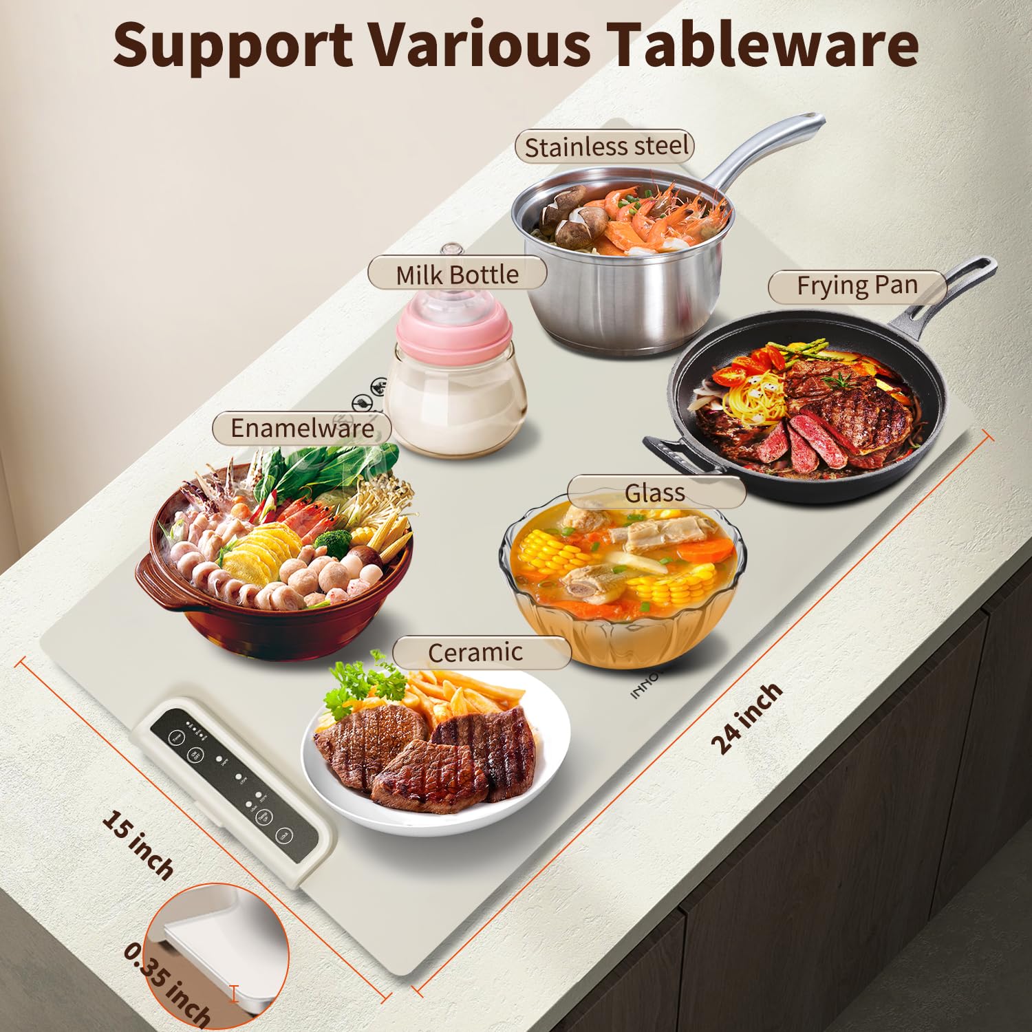 INNOWARMER Electric Food Warming Mat - Foldable Silicone Heating Tray with 3 Temperature Settings & Timer, Nano-Material Technology for Even Heat Distribution | Perfect for Buffets, Dinner Parties & Keeping Meals Warm at Home (White)