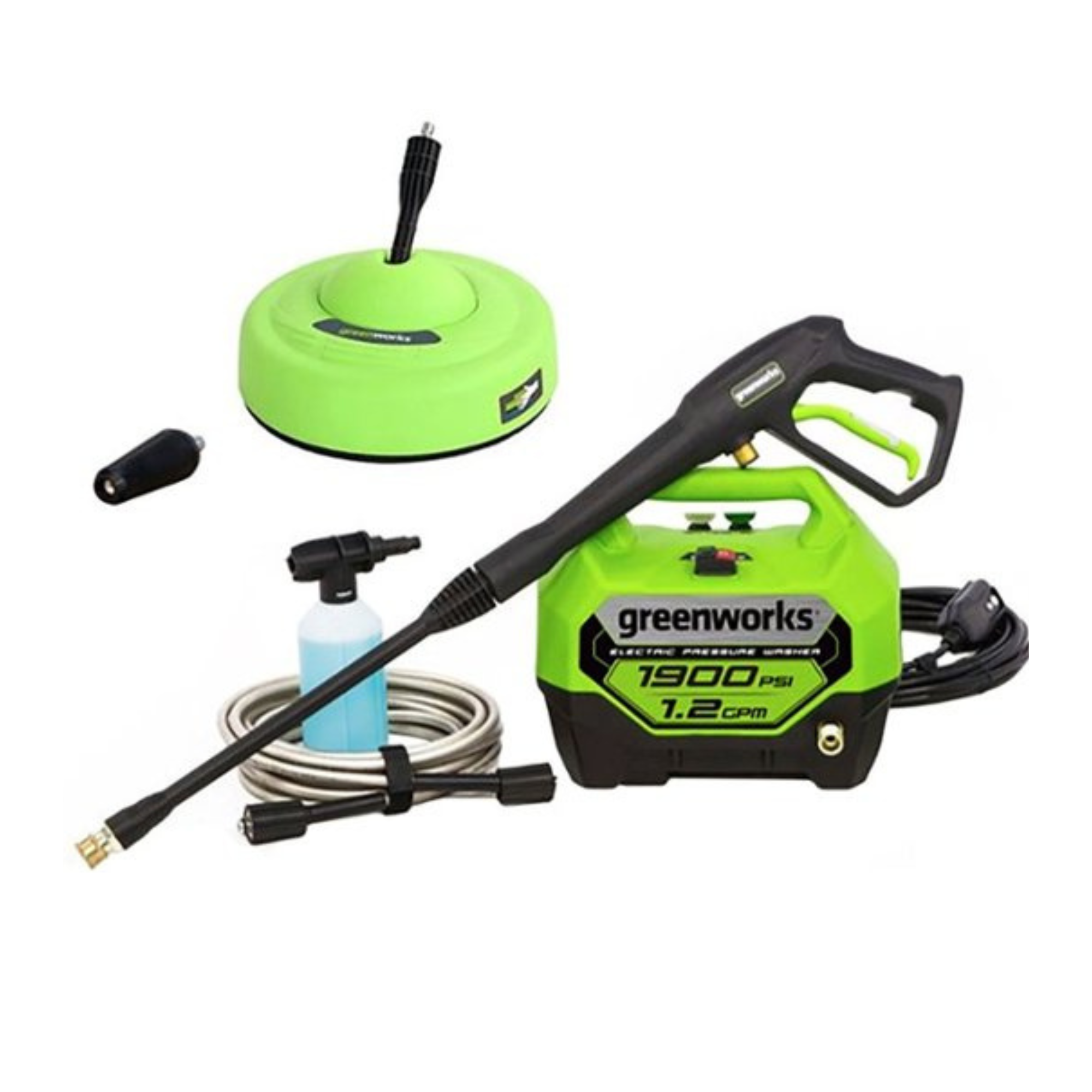 Refurbished 1900 PSI 1.2 GPM Electric Pressure Washer with 11-Inch Surface Cleaner & Soap Dispenser - Ideal for Driveway, Deck, Patio, and Home Exterior Cleaning
