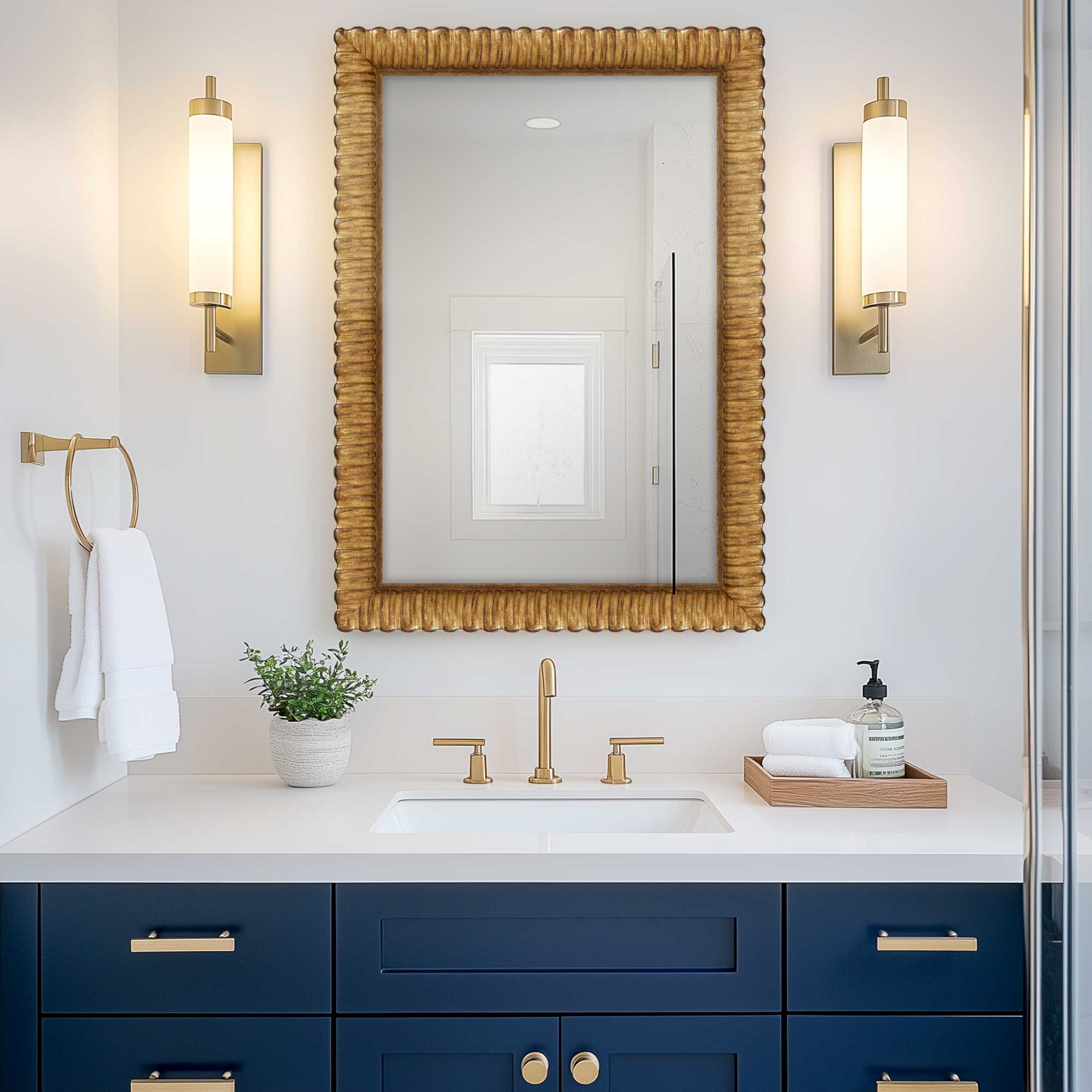 Antique Gold Regal Contemporary Wall Mirror - Elegant Full Length Decorative Mirror for Living Room, Bedroom & Entryway