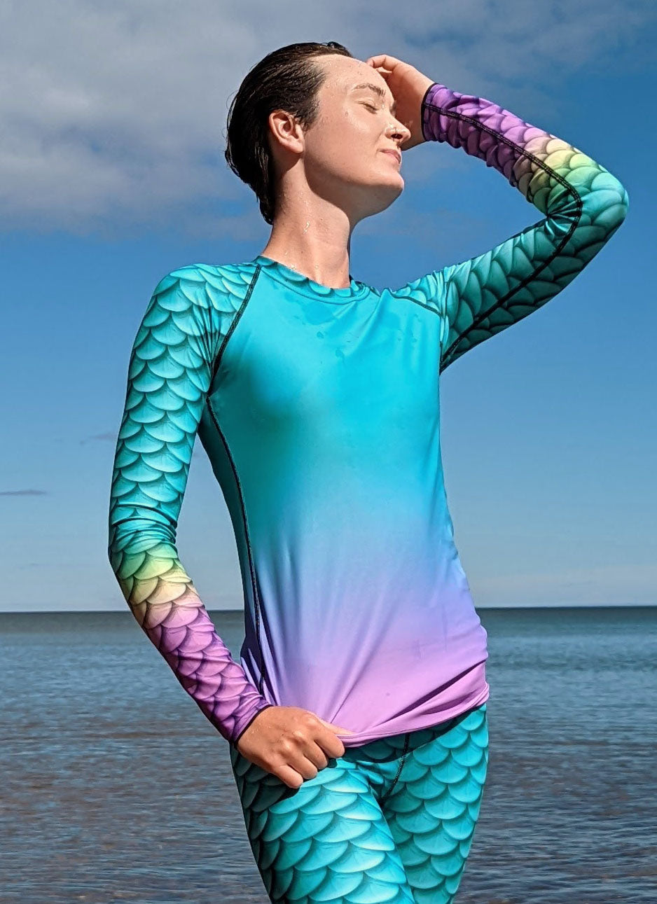 Caicos Mermaid Rash Guard - UPF 50+ Sun Protection Swim Shirt for Women & Girls - Perfect for Swimming, Surfing, Beach & Water Sports