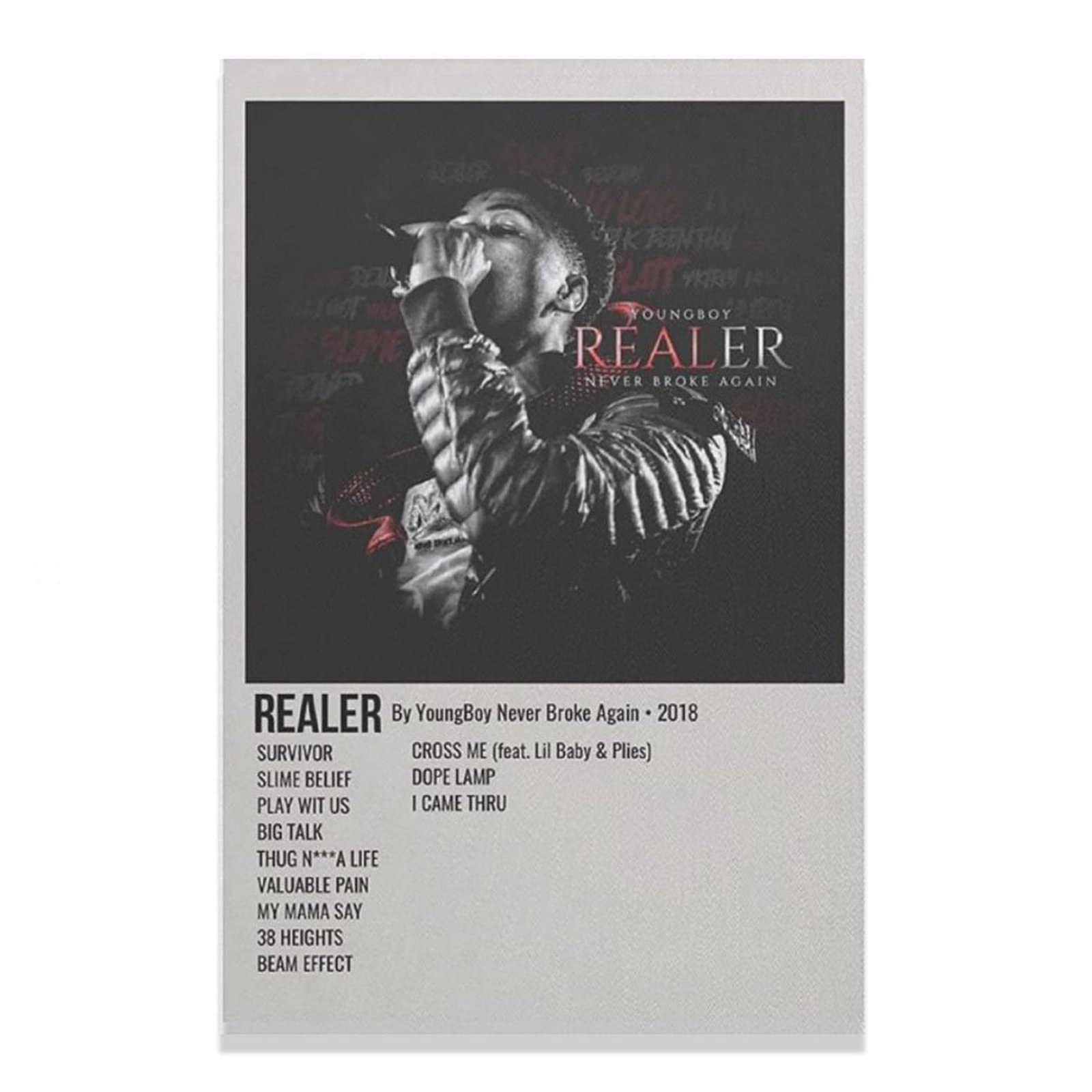 YoungBoy Never Broke Again Realer Canvas Poster - Music Wall Art for Bedroom, Office & Sports Fan Decor - Perfect Gift for Hip Hop Lovers & Urban Style Home Decorating
