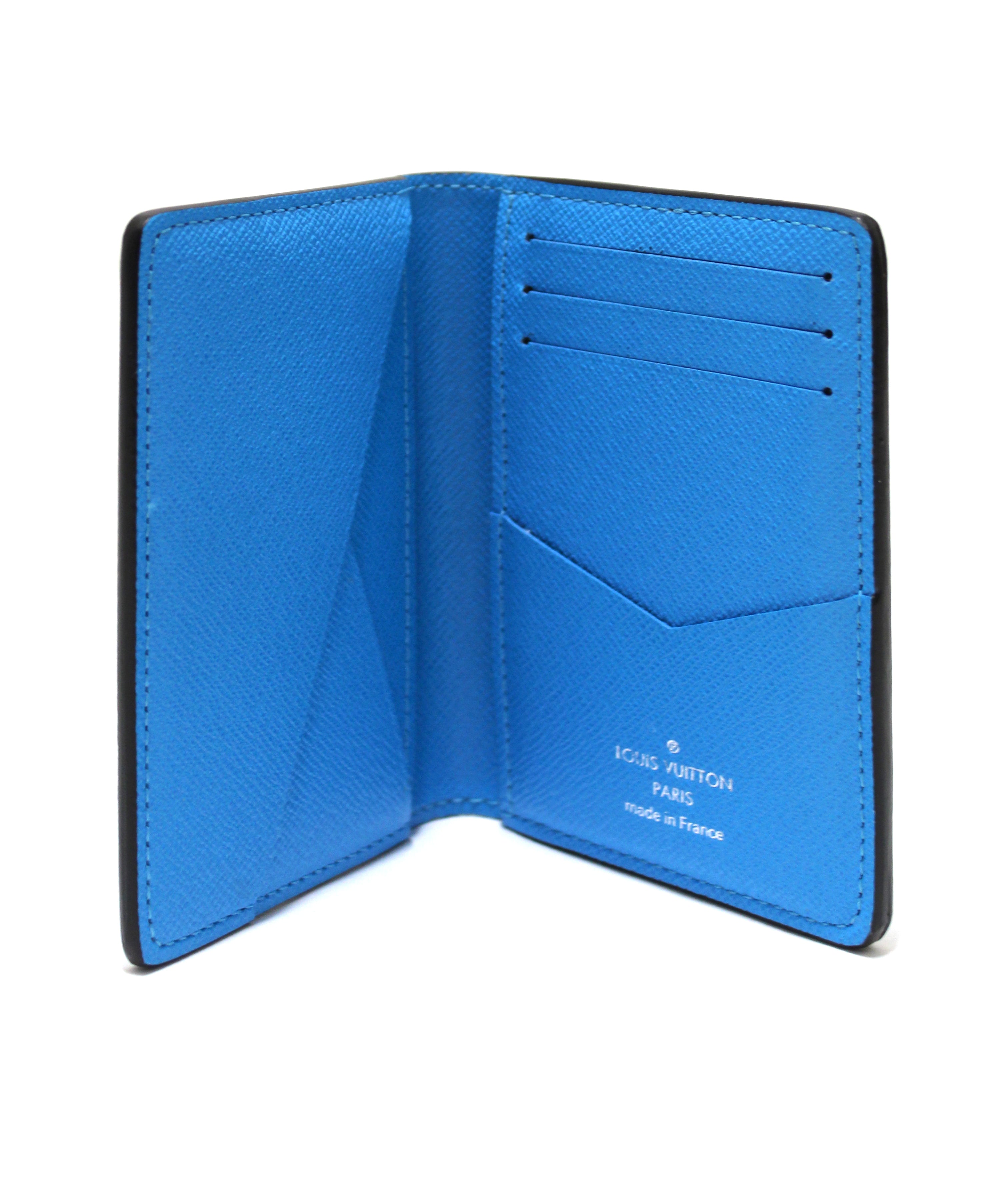 Authentic Louis Vuitton Monogram Aqua Taiga Leather Blue Pocket Organizer Card Holder - Luxury Slim Wallet for Men, Perfect for Business Cards & Credit Cards - Ideal for Office, Travel & Everyday Use