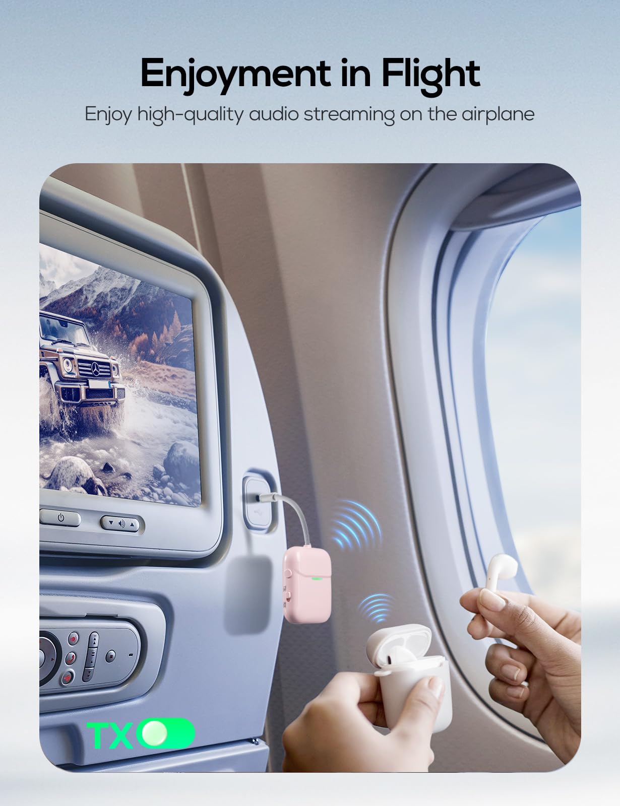 Nulaxy Air In-Flight Bluetooth 5.0 Audio Transmitter & Receiver - Wireless Adapter for 2 AirPods/Headphones, Compatible with 3.5mm Aux Jack on Airplanes, Gym Equipment (Pink) | Perfect for Travel, Workouts & In-Flight Entertainment