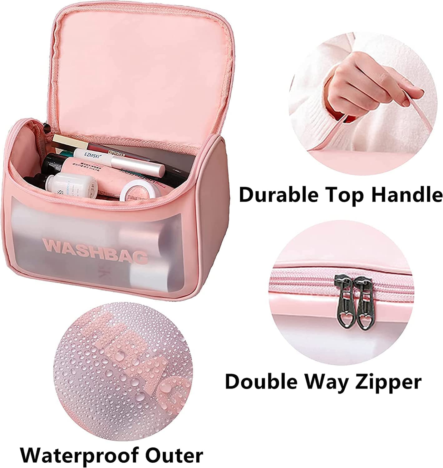 Waterproof Hanging Cosmetic Makeup Bag - Travel Toiletry Organizer for Women & Men - Portable Wash Storage Pouch for Cosmetics, Grooming Essentials - Ideal for Travel, Gym, Home Use (Pink)