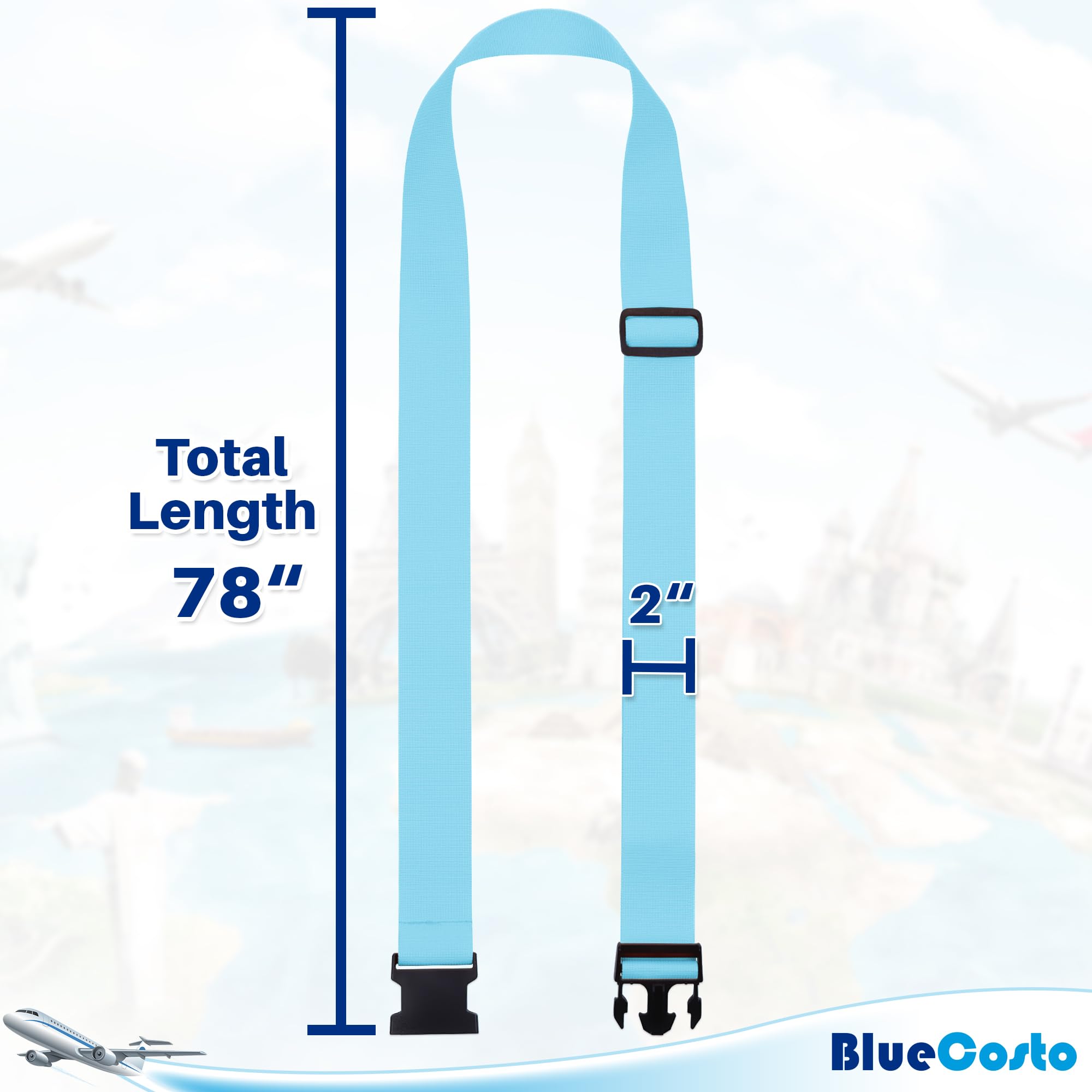 Premium Nylon Luggage Straps for Suitcases - Heavy-Duty Adjustable Travel Belt (46”-78”) - Secure Suitcase, Briefcase, Backpack & Travel Bag - 4 Pack Blue - Ideal for Air Travel, Commuting & Vacation Packing