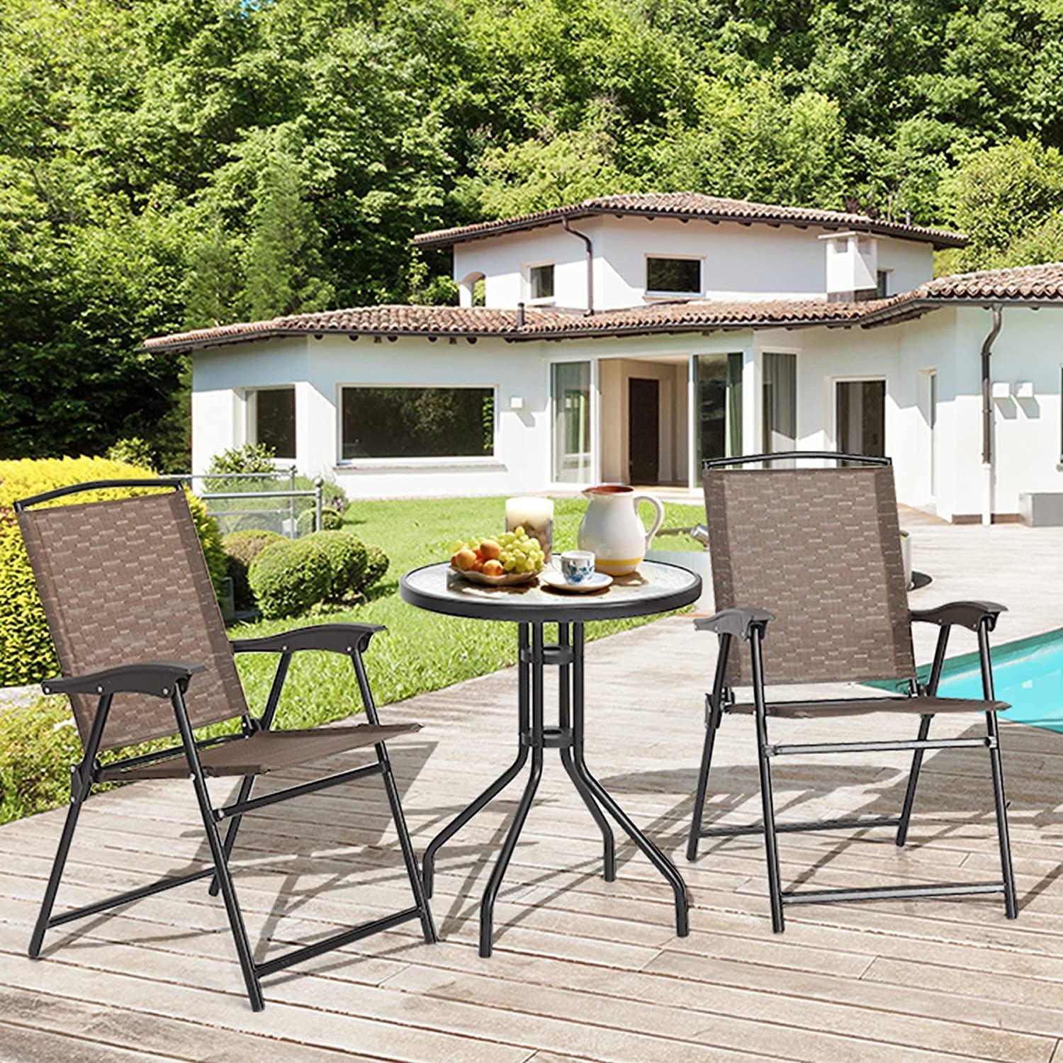 LUARANE 3-Piece Outdoor Bistro Set - Folding Patio Table & 2 Chairs with Textured Glass Top - Perfect for Balcony, Porch, Backyard, Garden & Small Outdoor Spaces | Ideal for Morning Coffee, Relaxing & Entertaining Guests