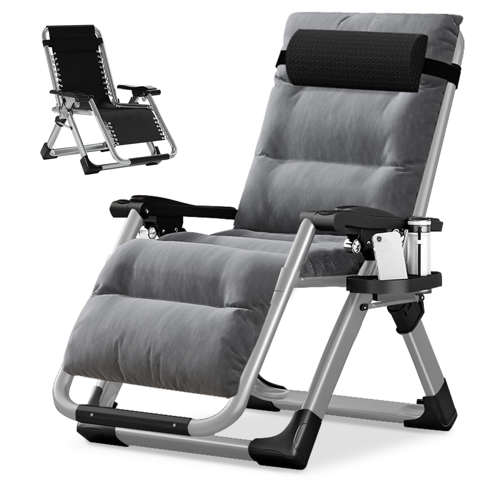 Barbella Zero Gravity Reclining Lounge Chair - Adjustable Folding Patio Chair with Removable Cushion, Headrest & Cup Holder - Perfect for Backyard, Poolside, Beach & Indoor Relaxation