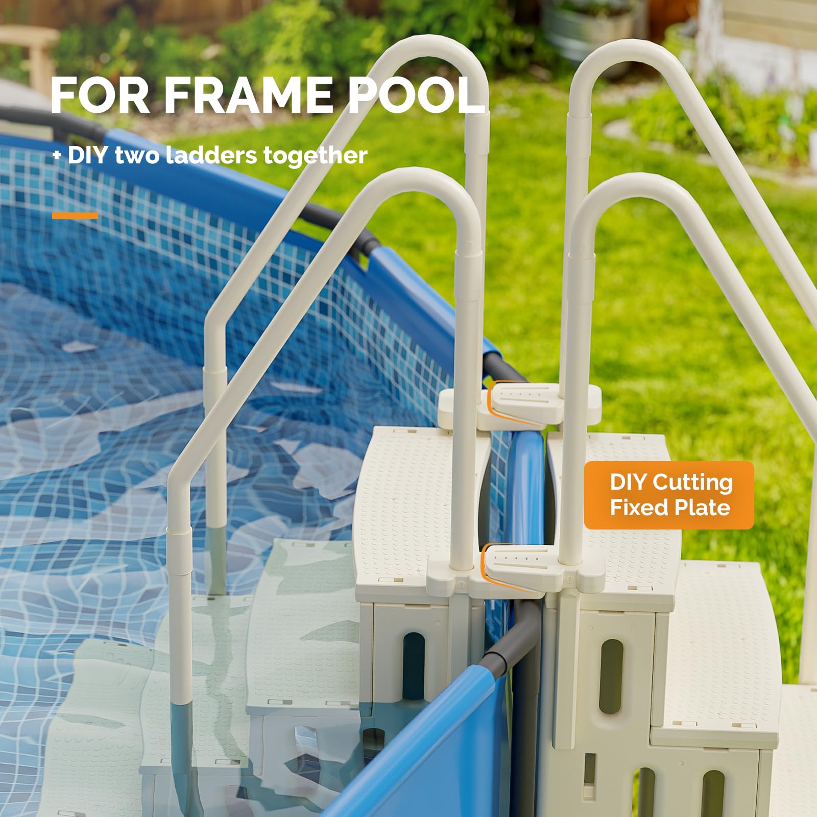 Heavy-Duty VINGLI Above Ground Pool Ladder with Handrails - 4-Step Safety Entry System in White & Grey | Perfect for Inground/Above Ground Swimming Pools, Backyard Safety Access