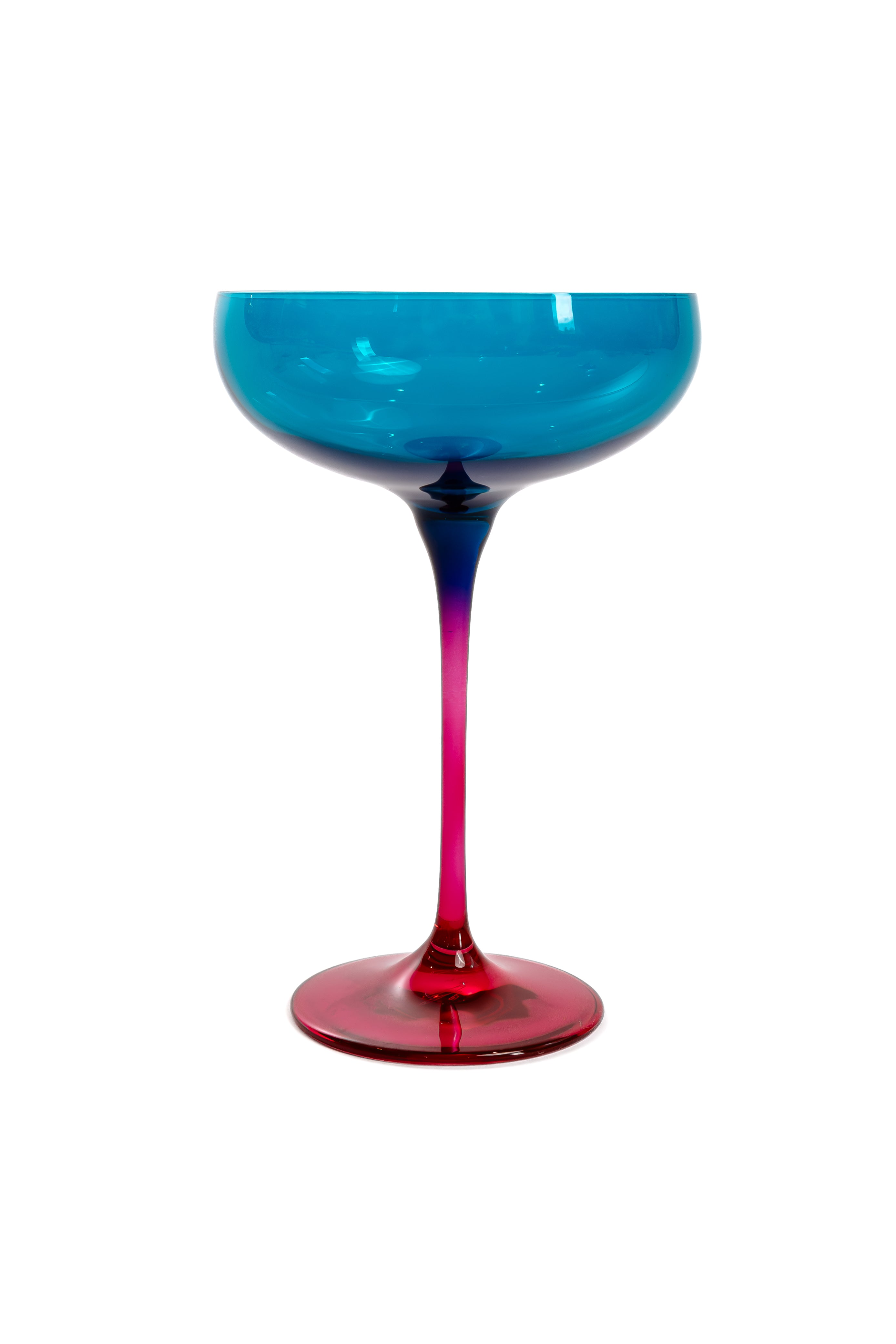 Estelle Colored Champagne Coupe Set of 2 - Teal & Fuchsia Colorblock Glassware for Wedding Toast, Bridal Shower, Anniversary & Party Celebrations