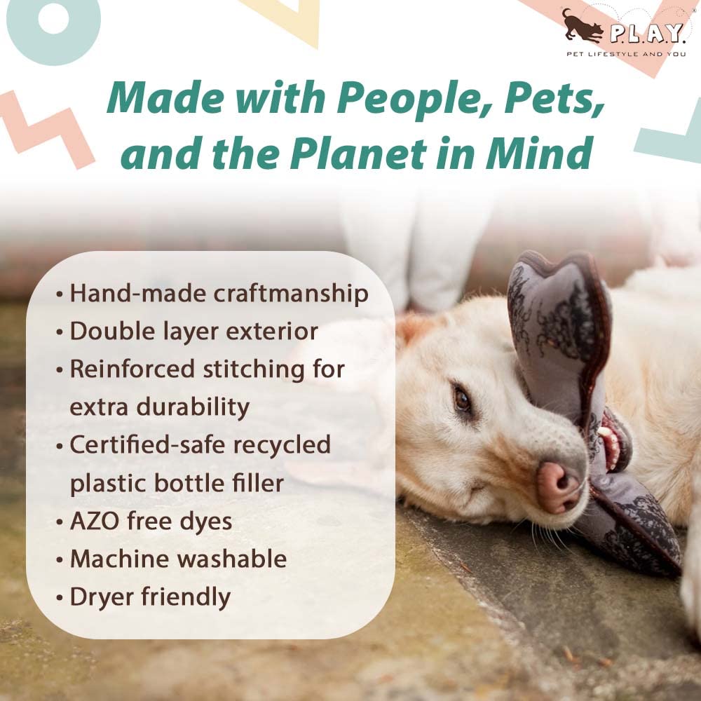 Eco-Friendly P.L.A.Y. Stuffed Dog Toys - Durable Squeaker Chew Toy for Puppies & All Dog Sizes (Small, Medium, Large) | Machine Washable Recycled Material Pet Bone | Perfect for Teething Relief, Interactive Play & Training | Royal Crest Design (Small)