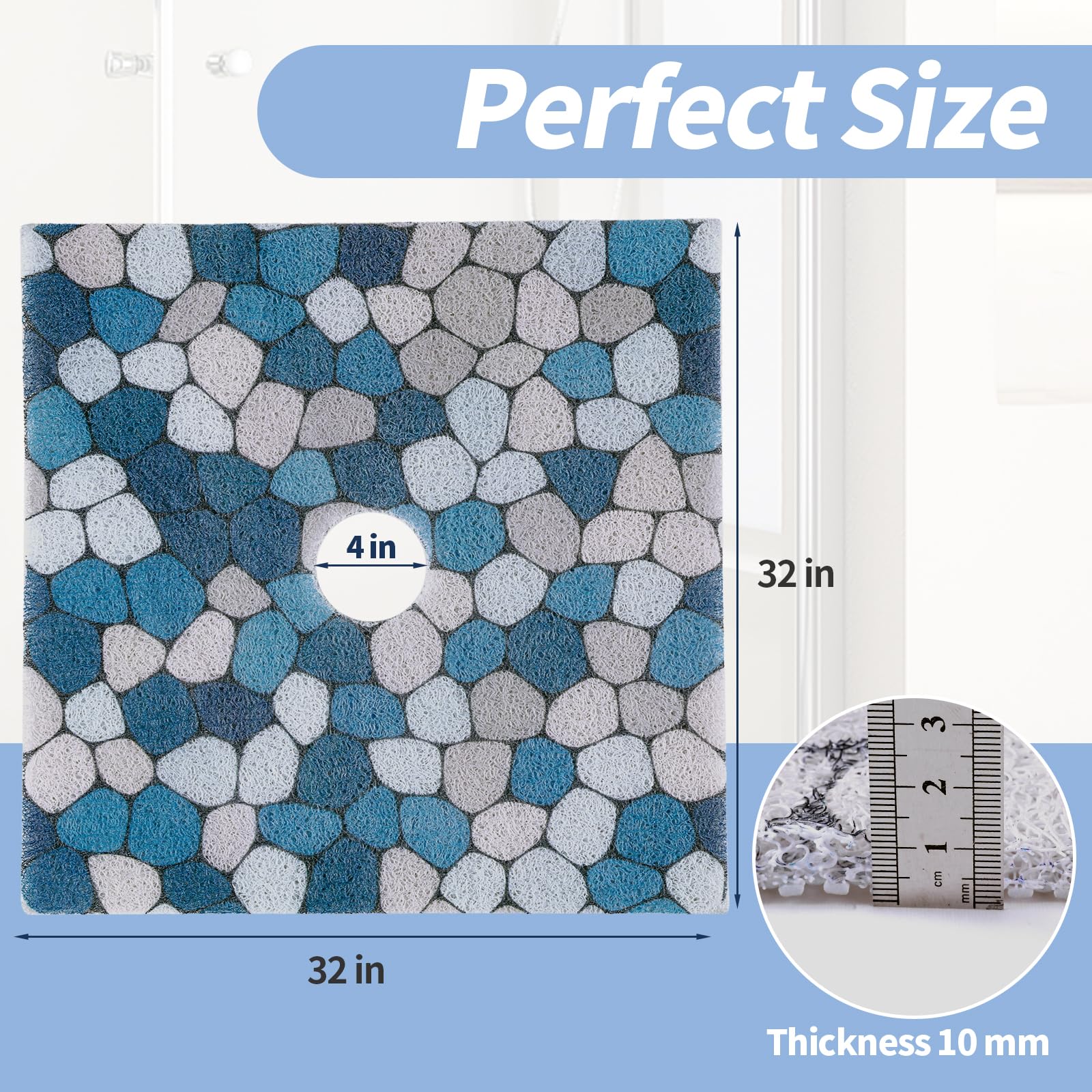 Non-Slip Square Shower Mat with Drain Hole - PVC Loofah Bath Mat for Shower Stall, Anti-Slip Bathroom Floor Mat for Safety - Perfect for Bathrooms, Spa, and Wet Areas