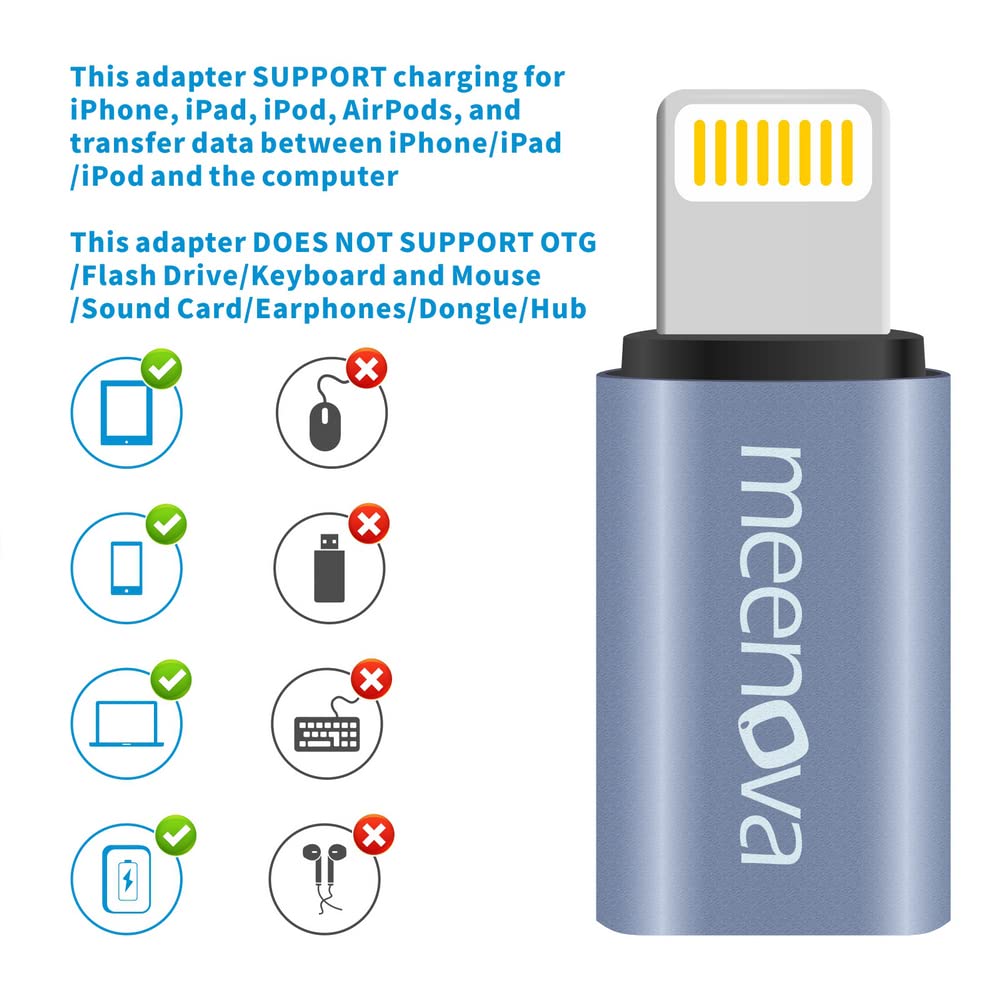 Meenoa 30W USB C to Lightning Adapter with Keychain Rubber Holder - Fast PD Charging for iPhone 14/13/12/11, AirPods Pro & iPod - Compact Travel Charger for Home, Office & Car Use