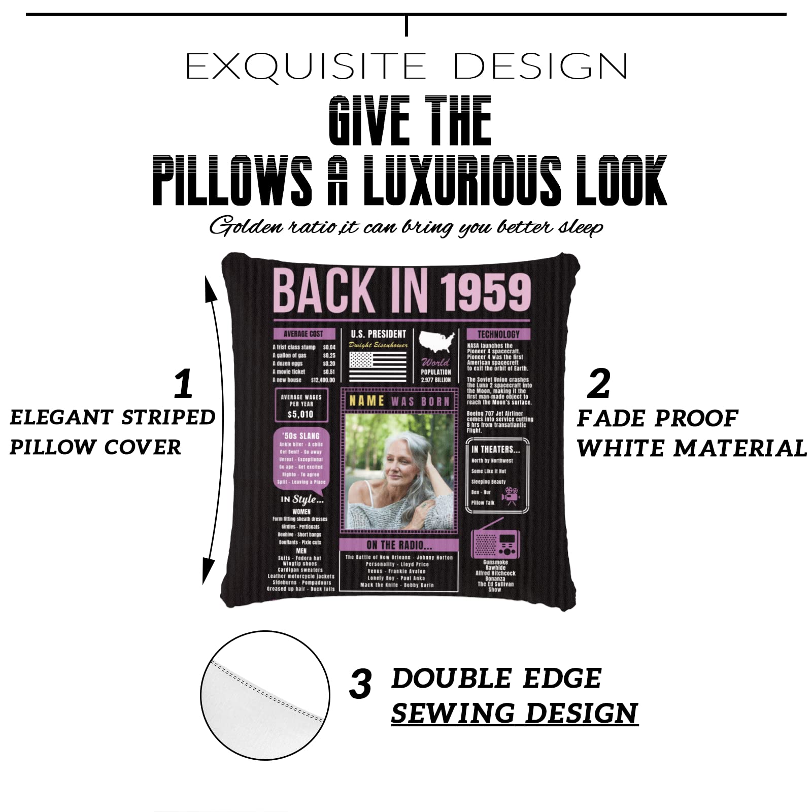 65th Birthday Gifts for Women - Purple Custom Throw Pillow with 