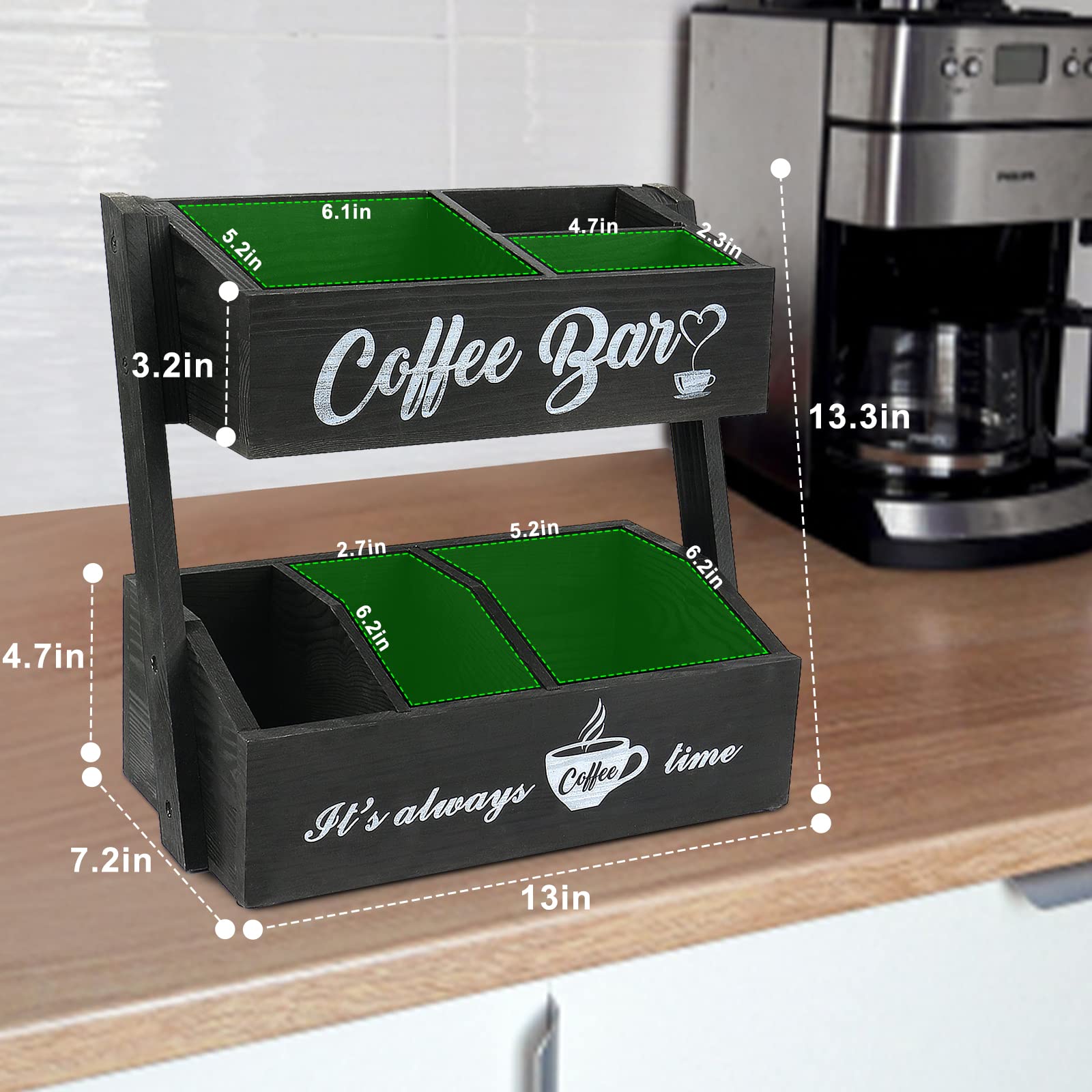 2-Tier Coffee Bar Organizer - Countertop Storage Shelf for Coffee Station & Kitchen Essentials | Black Coffee Bar Decor | Perfect Gift for Coffee Lovers | Ideal for Home, Office & Cafe Use