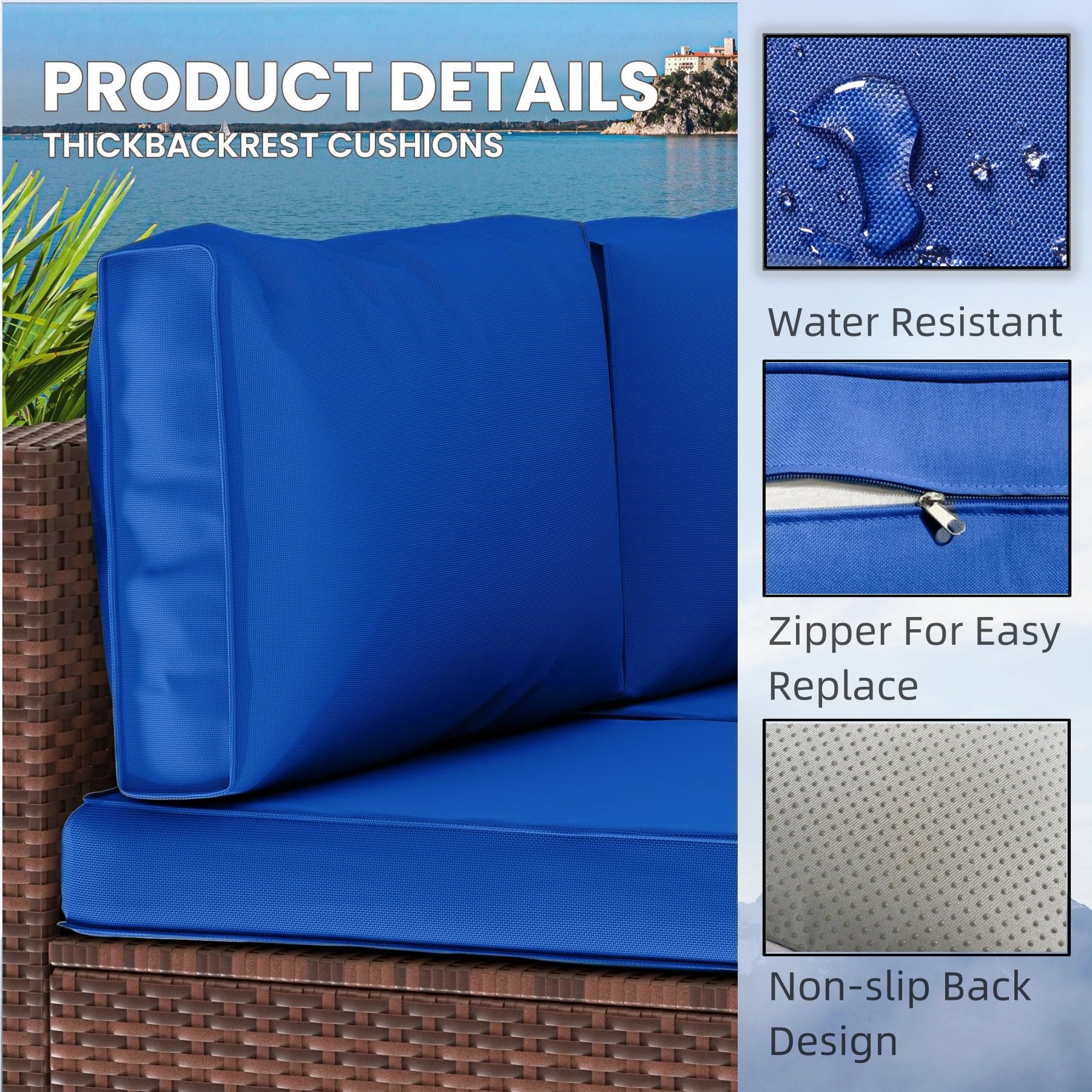 PROHIKER 14-Pack Outdoor Cushion Covers with Zipper - Navy Blue Replacement Covers for 7-Piece Patio Furniture Set | Waterproof & UV Resistant Sofa & Pillow Covers for Backyard, Deck, Poolside & Garden Use