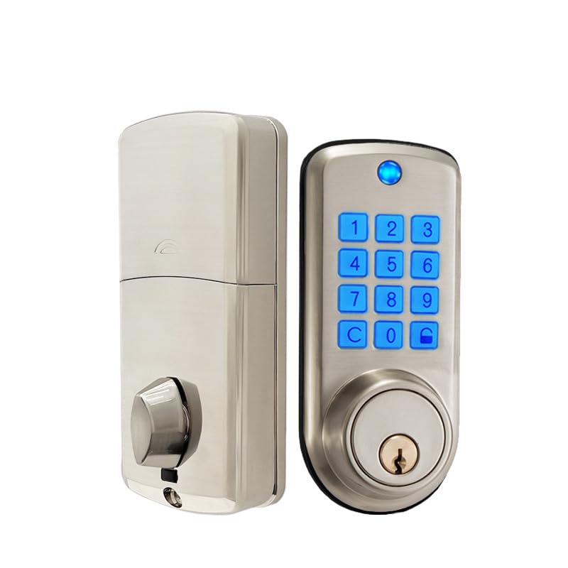 Smart Keyless Entry Deadbolt Lock - Auto-Lock Backlit Keypad, Zinc Alloy Construction, One-Touch Locking, Ambidextrous Design for Left/Right Handed Doors, Passage Mode - Satin Nickel Finish | Ideal for Home Security, Apartments, and Office Doors