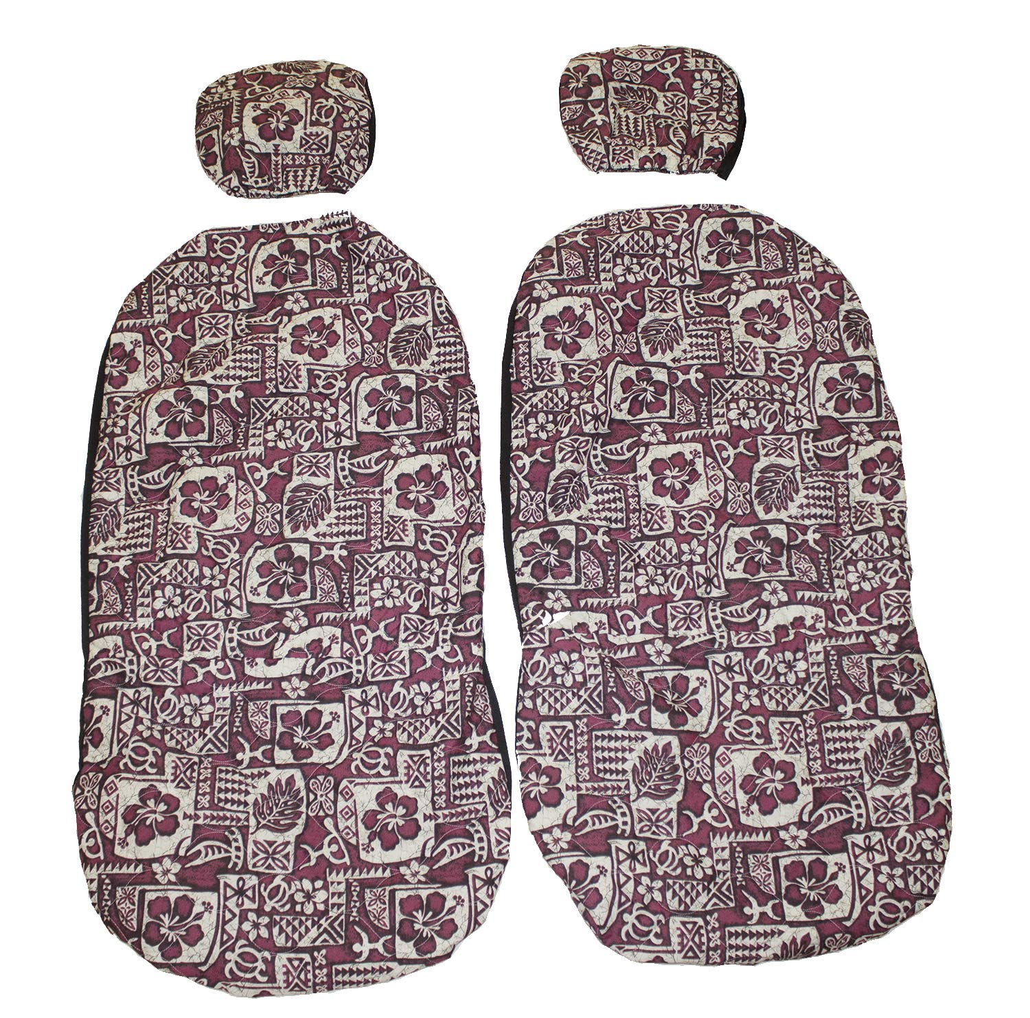 Hawaiian Car Seat Covers with Separated Headrest - Green Surfboard Design, Set of 2 Front Bucket Seat Protectors, Burgundy Color, Made in Hawaii | Perfect for Beach Trips & Tropical Car Styling