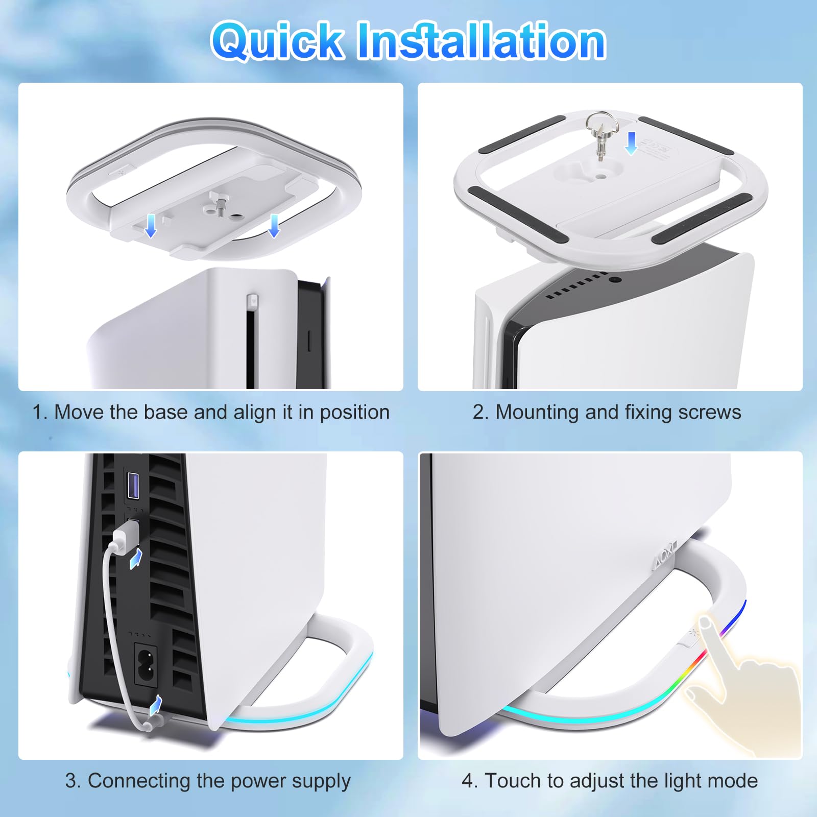 PS5/PS5 Slim Vertical Stand with 7 RGB Modes - Stable Holder for Disc & Digital Consoles - Includes Screw & USB-C Cable - Perfect for Gaming Setup & Display