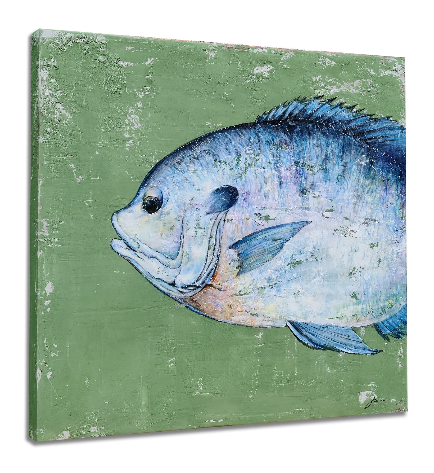YHSKY ARTS Textured Modern Fish Painting - Coastal Canvas Wall Art, Contemporary Square Abstract Sea Animal Picture for Living Room, Bedroom & Bathroom Decor | Perfect for Beach House, Office & Nursery Wall Decoration