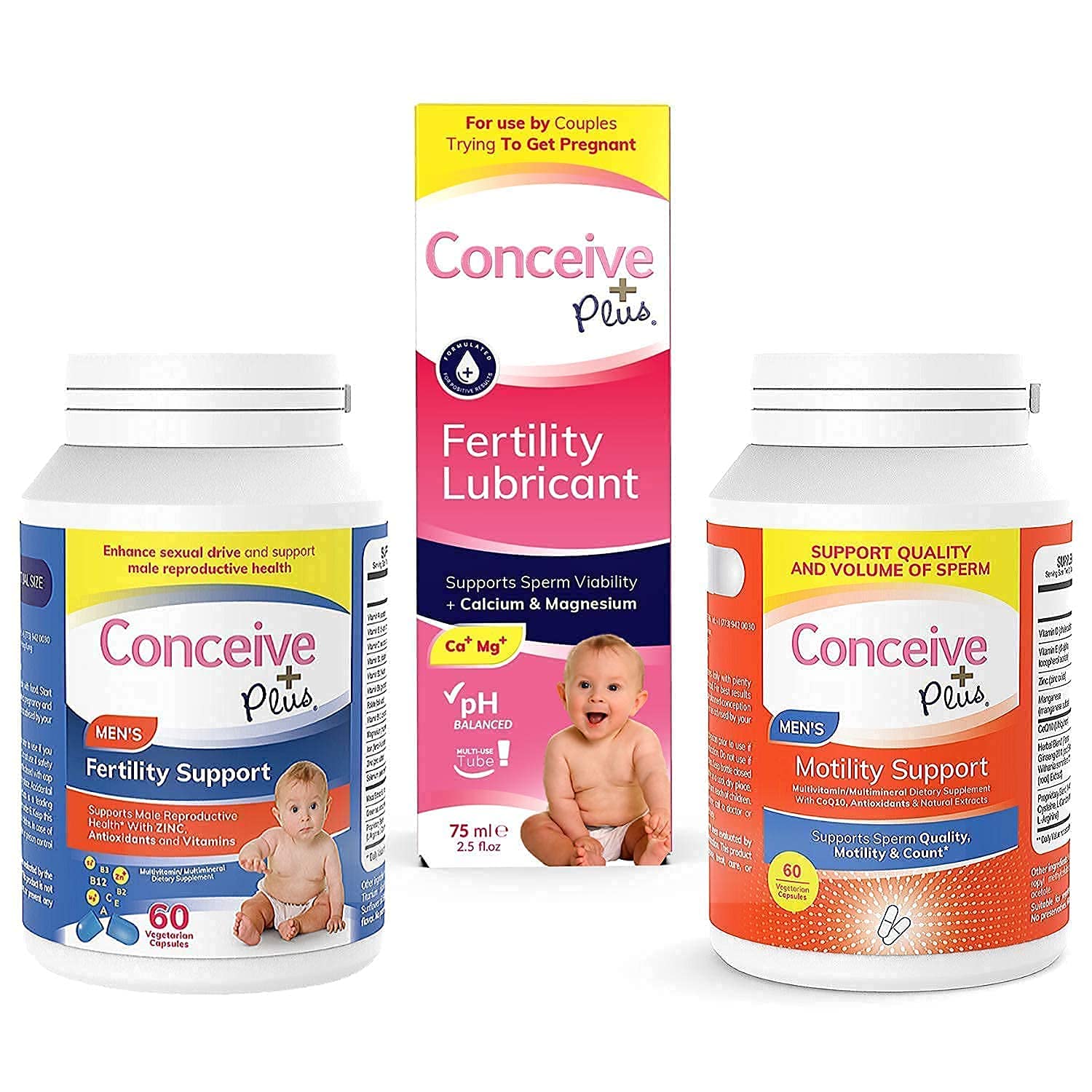 Conceive Plus Men's Fertility & Motility Support Bundle - Boosts Sperm Volume & Healthy Male Fertility - Fertility-Friendly Lubricant (2.5 oz) - Ideal for Couples Trying to Conceive Naturally
