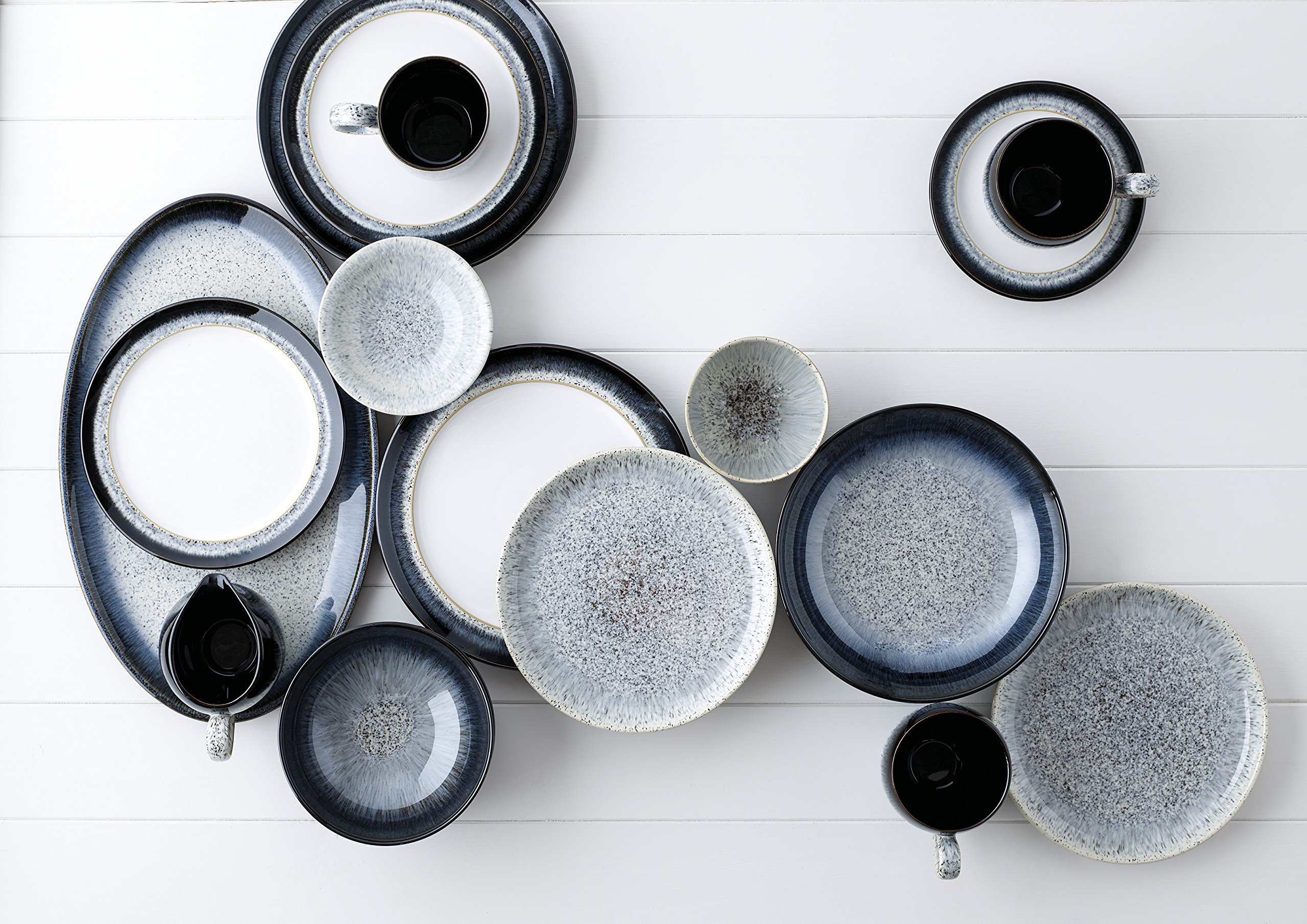 Denby Halo 4-Piece Wide Rimmed Salad Plates Set – Durable Ceramic Dinner Plates for Salads, Pasta & Appetizers – Perfect for Dining, Entertaining & Everyday Use