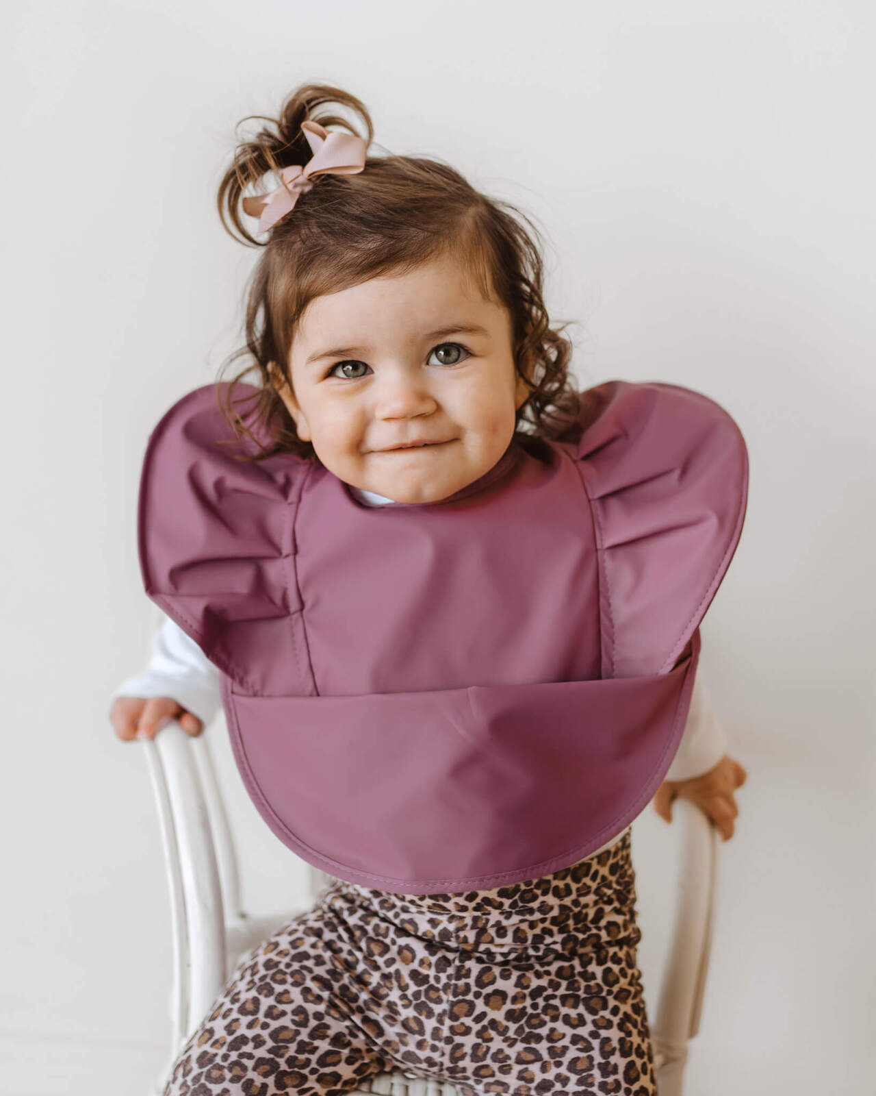 Waterproof Frill Snuggle Bib for Babies - Soft Mauve Drool Bib with Adjustable Neckband - Perfect for Feeding, Teething & Messy Playtime