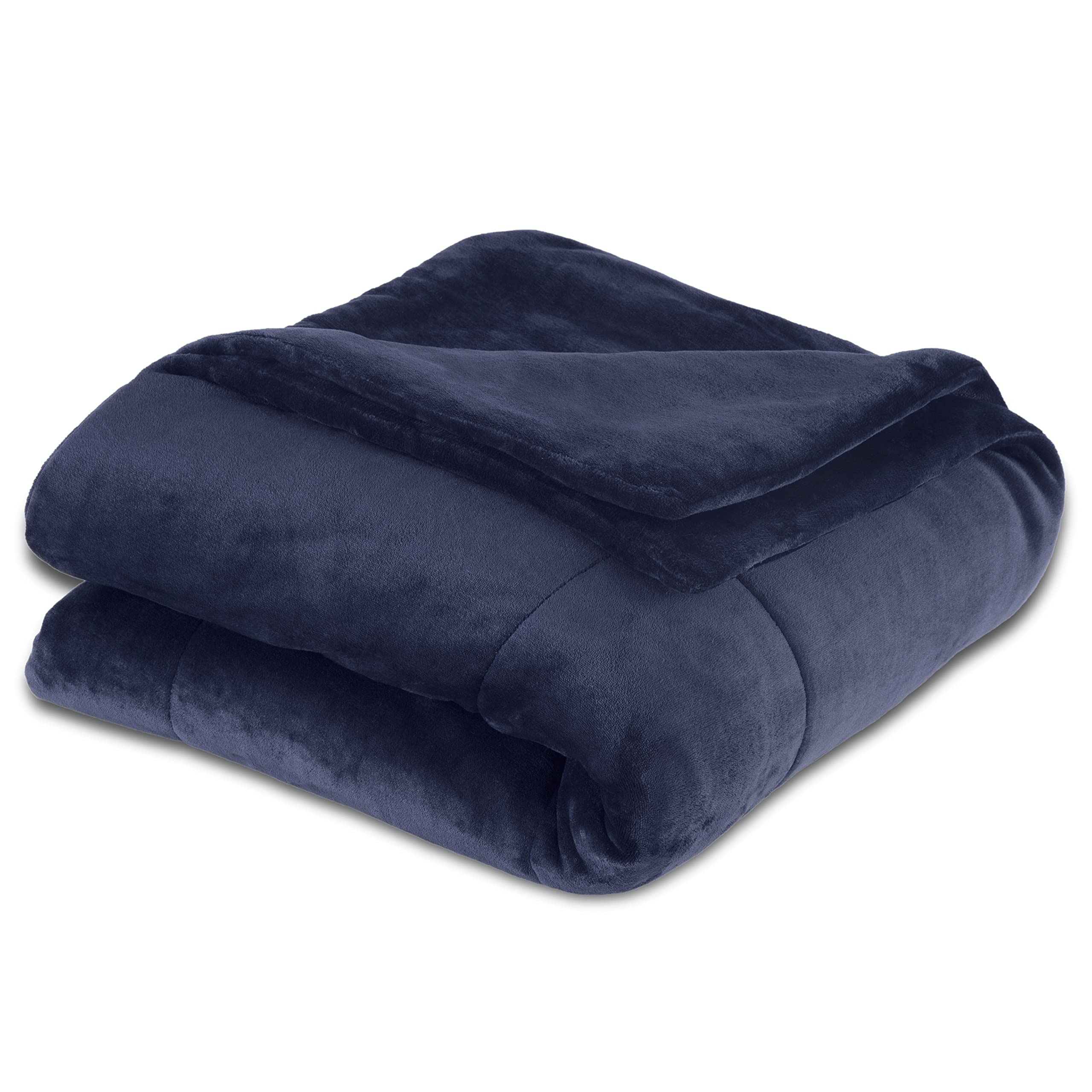 Vellux Queen Plush Lux Warm Blankets - Ultra Soft All Season Lightweight Quilted Blanket for Full/Queen Size - Luxury Hotel Style Box Stitched Comforter (Queen, Navy) - Perfect for Bedroom, Living Room & Guest Room Coziness