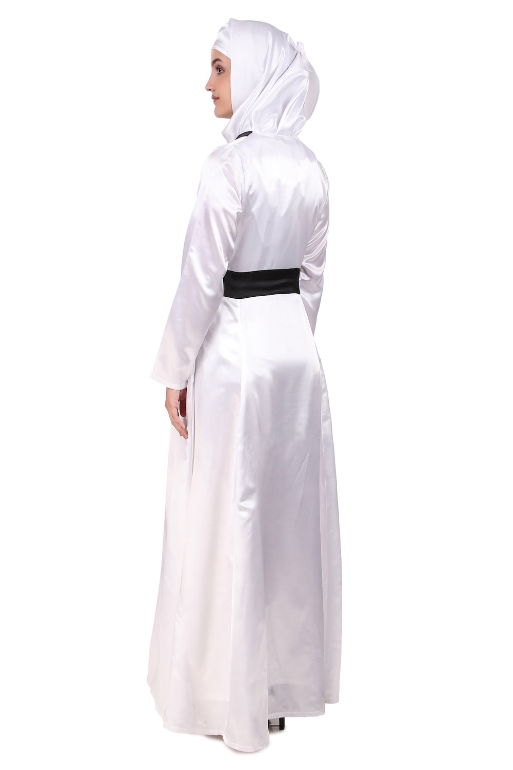Elegant White Satin Abaya Dress for Women - Modest Islamic Prayer Dress for Mosque & Special Occasions