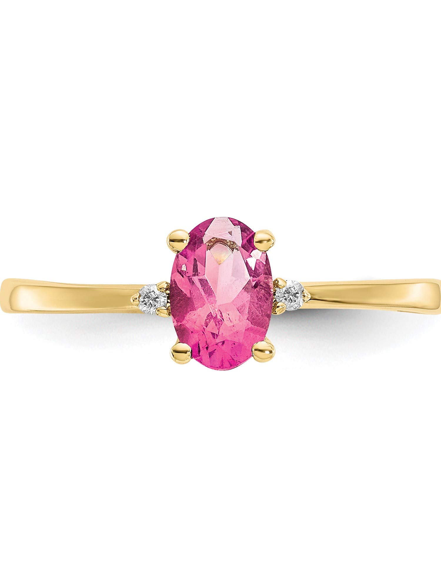 10K Yellow Gold Polished Genuine Diamond & Pink Tourmaline Birthstone Ring for Women - October Birthstone Jewelry Gift for Anniversary, Birthday & Special Occasions