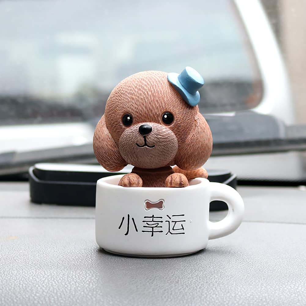 SEADEAR Cute Dog Car Dashboard Ornament - Brown Shaking Head Dog Figurine for Car Decoration | Funny Dashboard Accessory for Pet Lovers & Car Enthusiasts | Perfect Gift for Christmas, Birthday & Road Trips