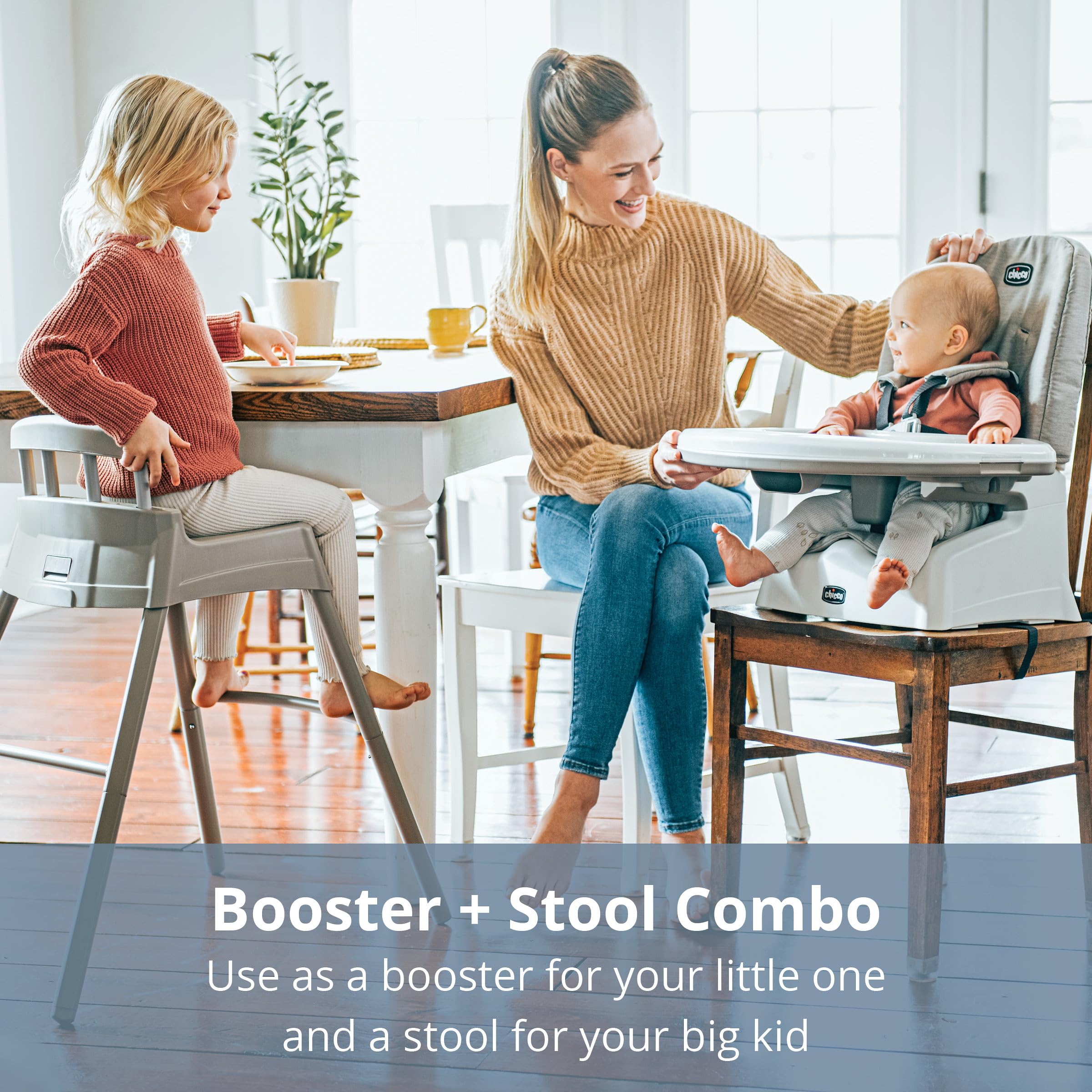 Chicco Stack® Hi-Lo 6-in-1 Multi-Use Convertible High Chair with Reclining Feature - Easy-Clean Baby Booster & Toddler Seat Combo in Sand/Beige | Perfect for Dining, Weaning & Playtime at Home