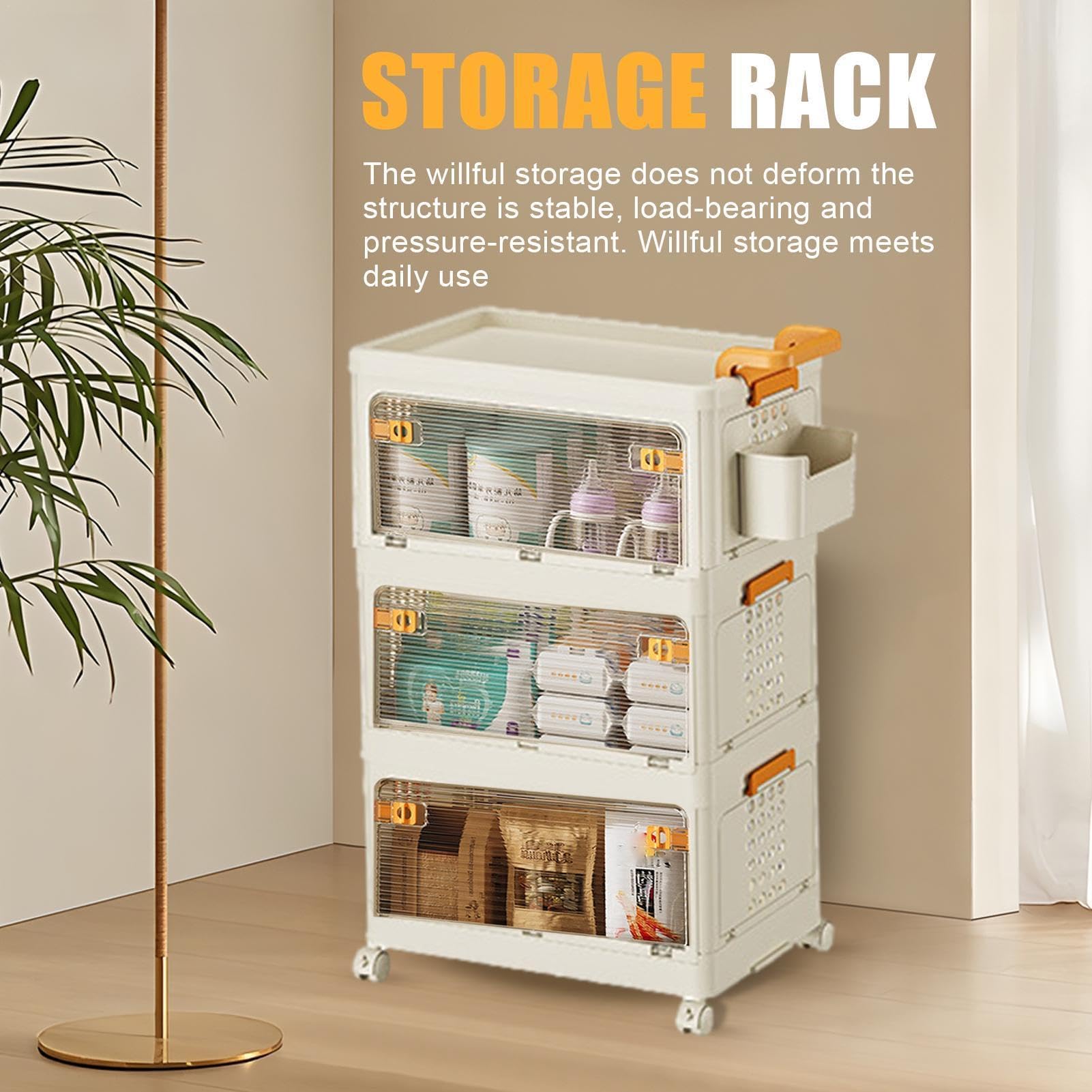 Stackable Plastic Storage Bins with Lids - Foldable & Collapsible Storage Containers with Wheels for Closet, Living Room, Office & Dorm Organization | Space-Saving Home & Office Storage Solution