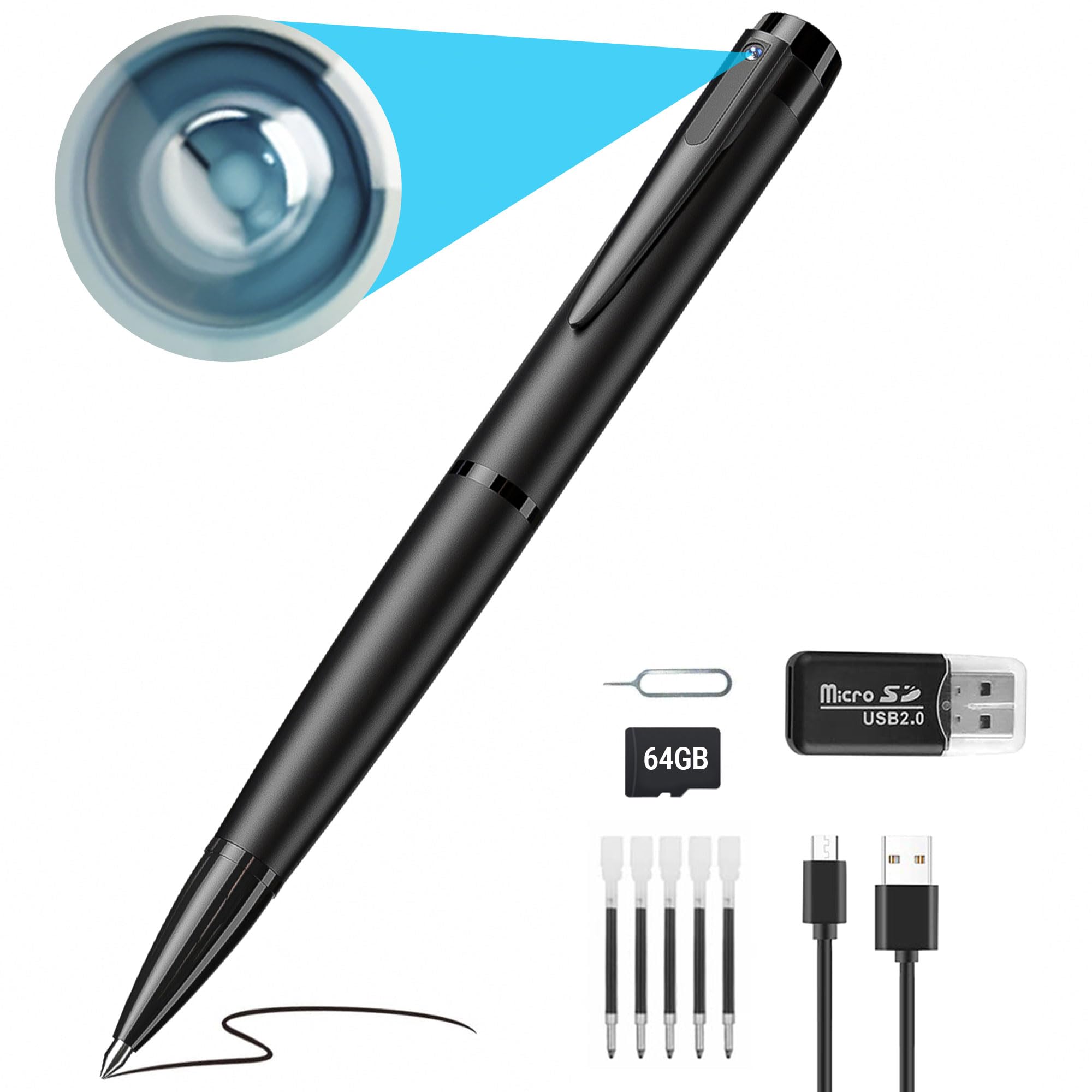 Mini Pen Camera - 1080P FHD Hidden Spy Camera with 64GB TF Card | Indoor Security & Nanny Surveillance | Perfect for Home, Office & Covert Recording