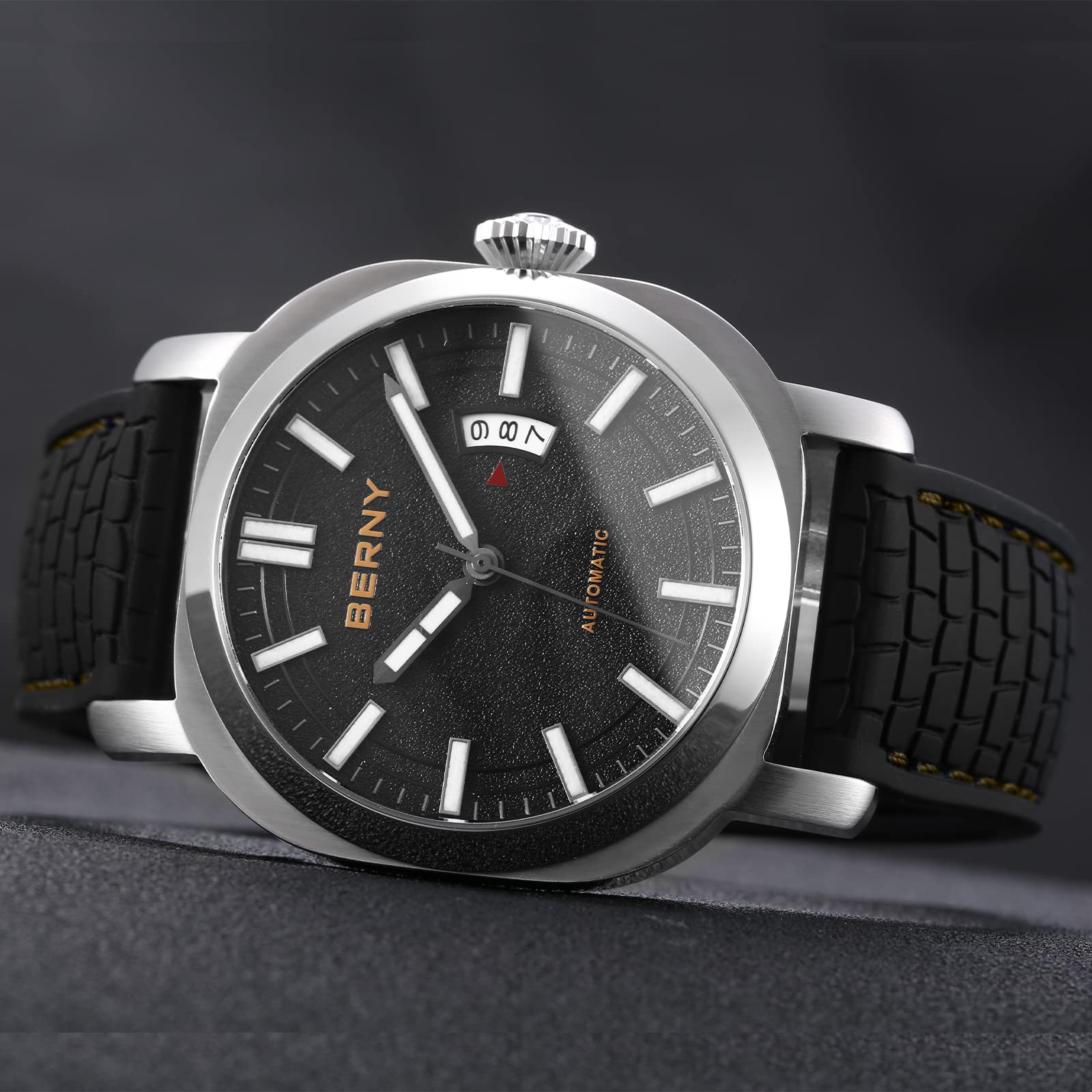 BERNY Men's Japanese Automatic Self-Winding Mechanical Watch - 10ATM Waterproof, Sapphire Crystal Scratch-Resistant, Super Luminous with Date Display (No Battery Needed) - Perfect for Business, Casual Wear & Outdoor Adventures