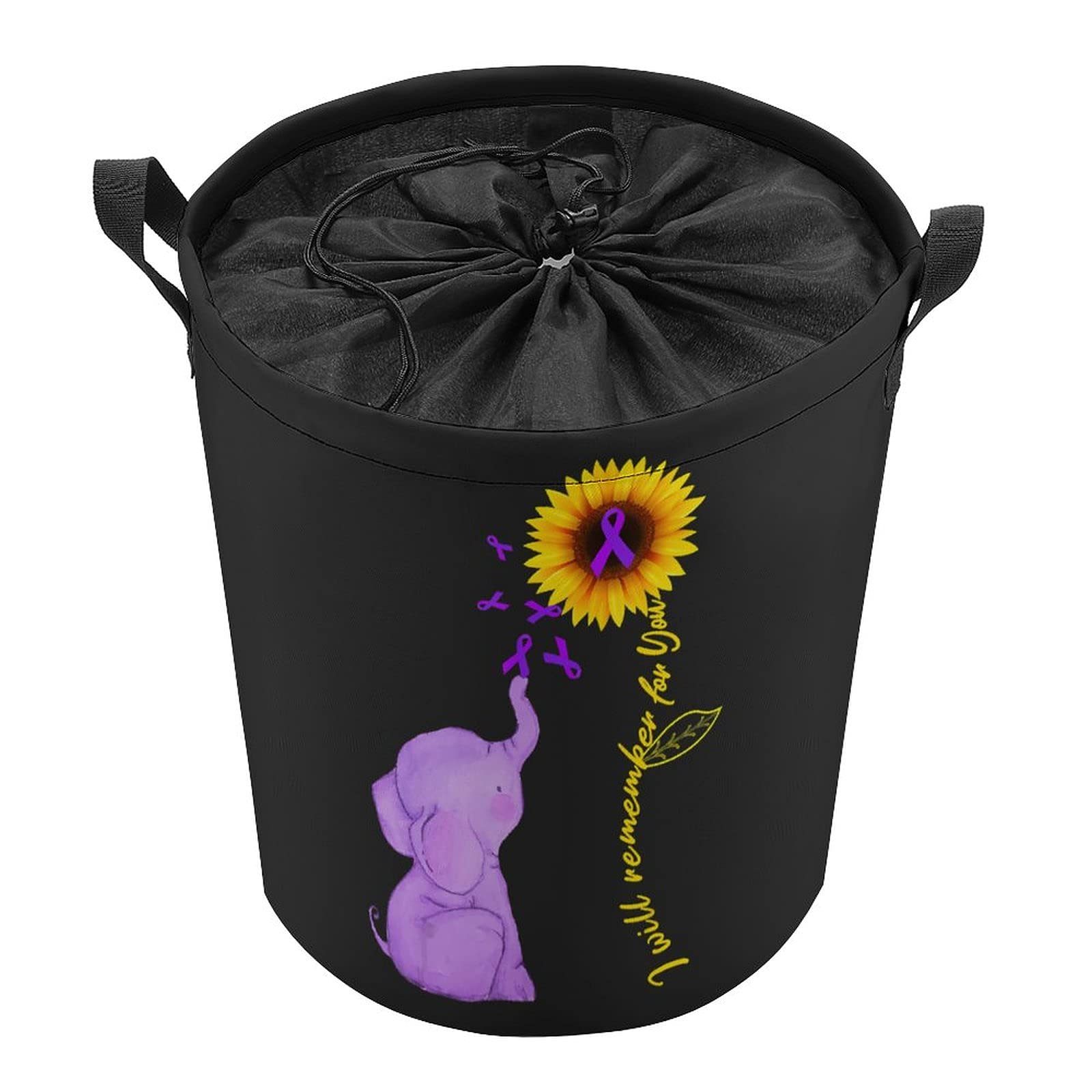 Sunflower Alzheimer Awareness Freestanding Laundry Basket with Lid - Waterproof Collapsible Large Clothes Hamper with Handle & Drawstring Closure - Perfect for Bedroom Storage, Toy Organizer & Gift Idea for Seniors