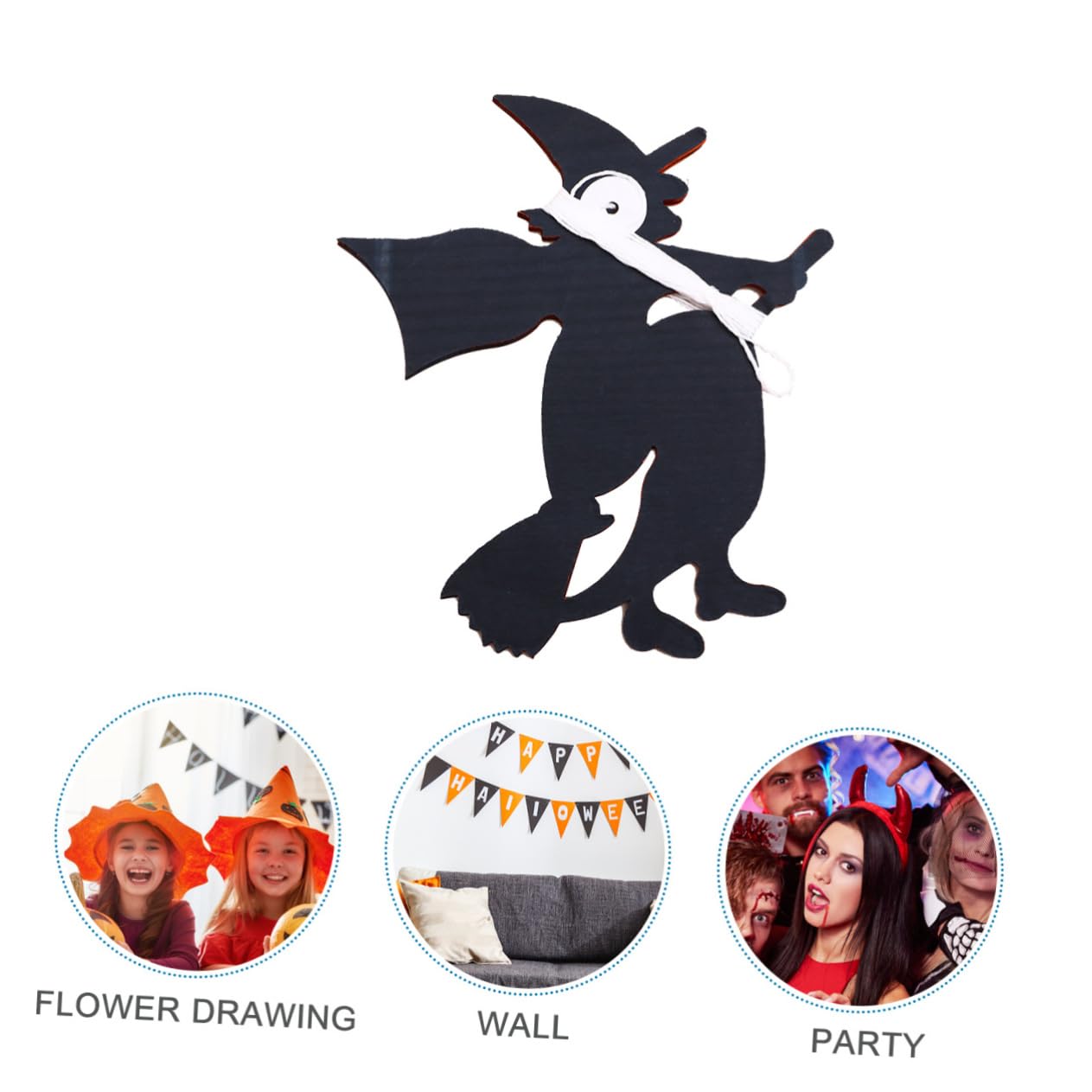 VICASKY 4-Piece Witch Pulls Flags with Flowers - Halloween Party Decorations, Hanging Bunting Banner for Witch-Themed Parties, Home & Outdoor Halloween Decor