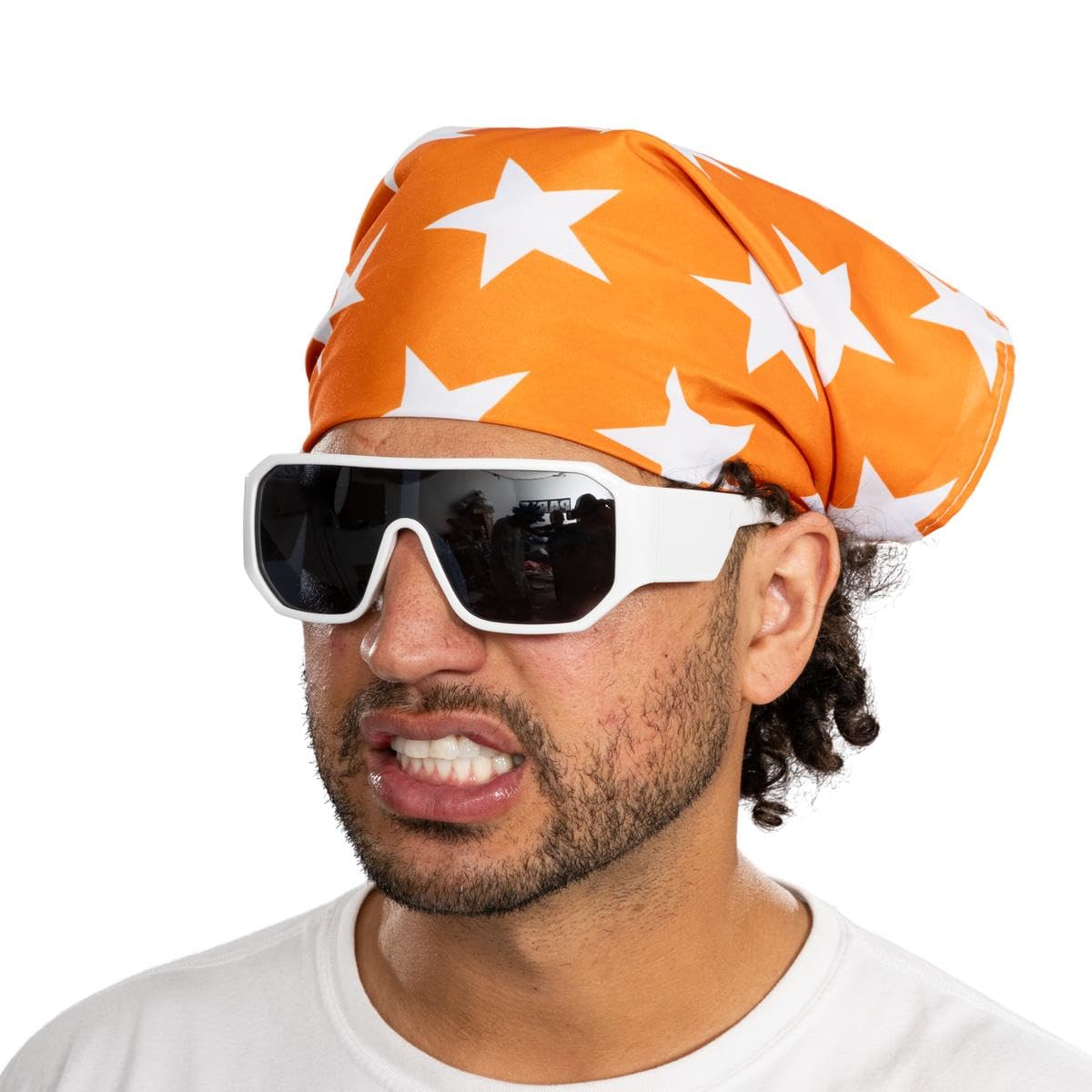 Macho Man Star Printed Costume Bandana and Sunglasses Set for Cosplay, Halloween & 70s Theme Parties