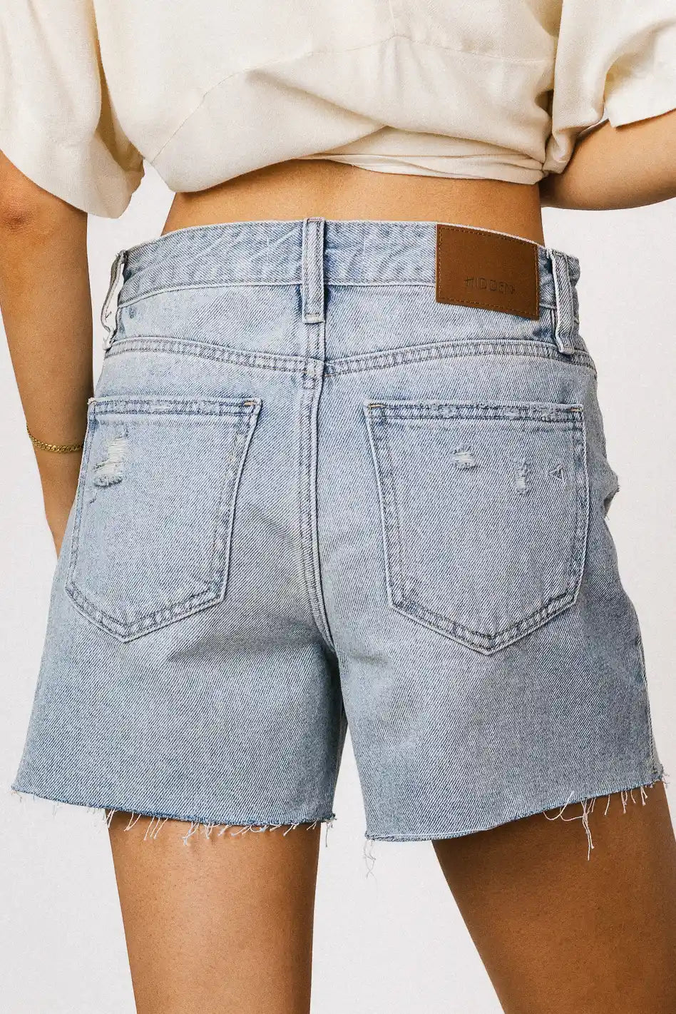 Kambria High Rise Denim Shorts for Women - Trendy Distressed Denim Shorts with Stretch Comfort - Perfect for Summer, Beach, and Casual Outings