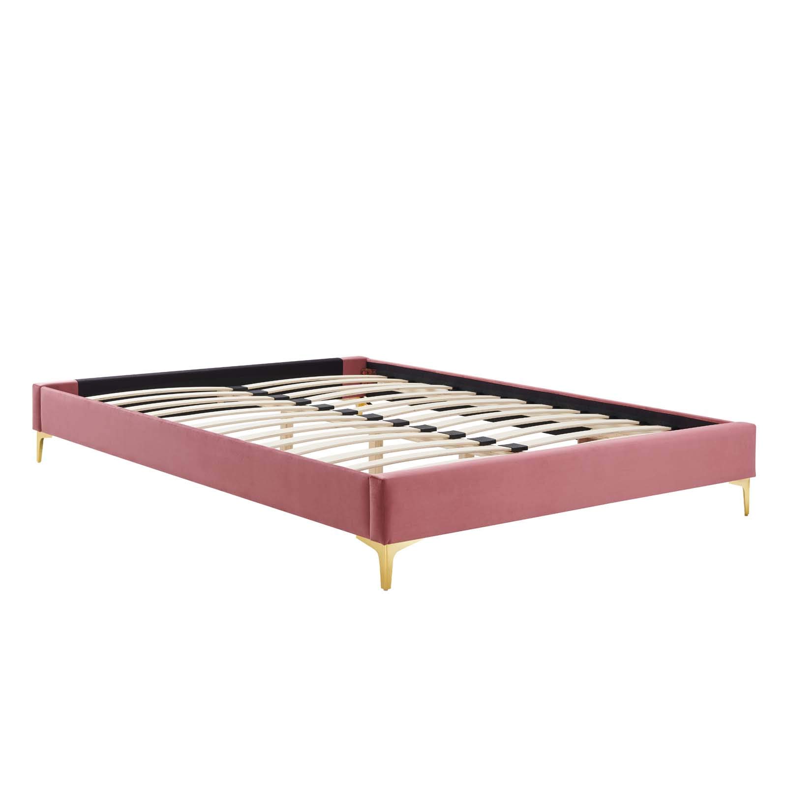 Modway MOD-6275-DUS Sutton Queen Size Bed Frame with Performance Velvet Upholstery in Dusty Rose - Luxurious Bedroom Furniture for Modern Home Decor