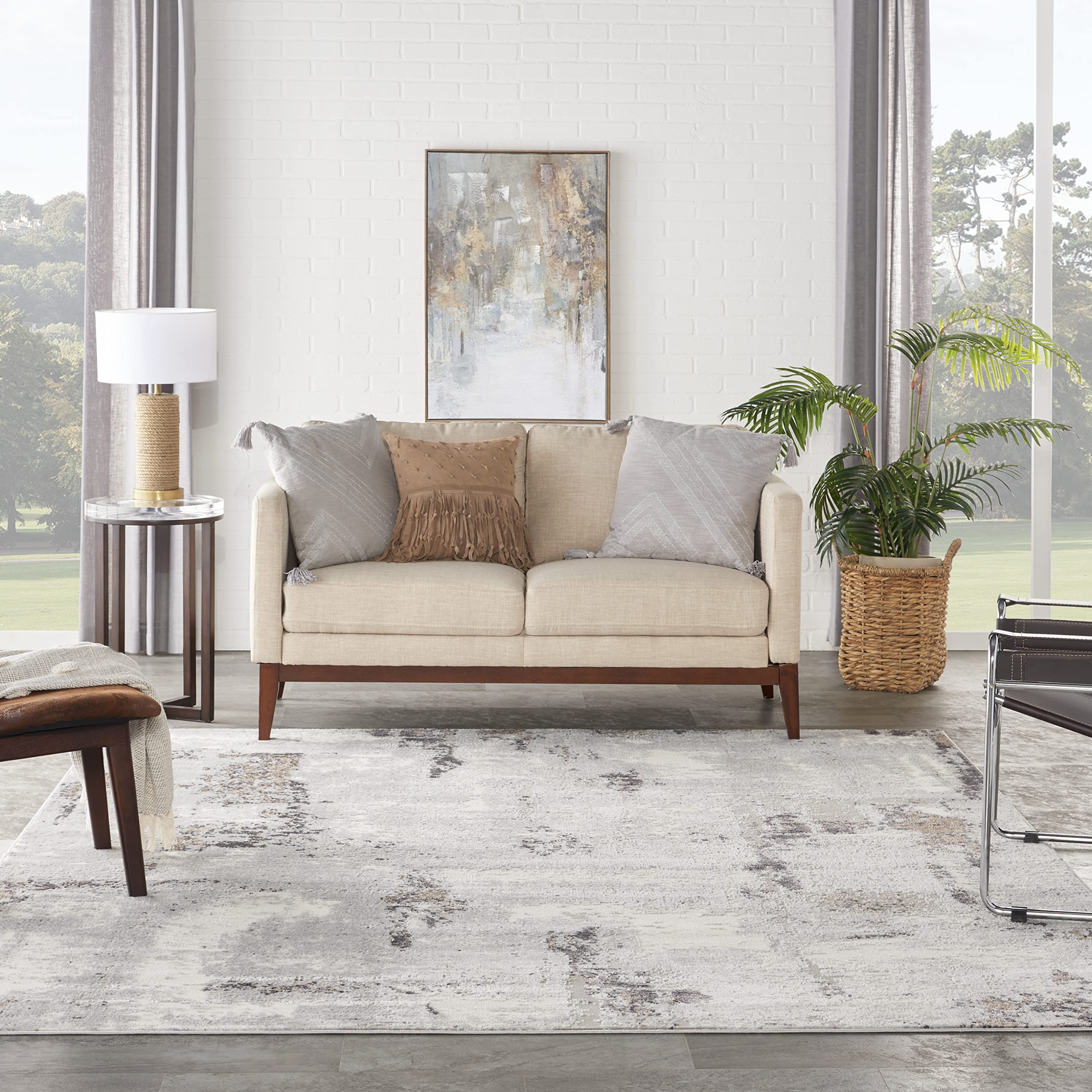 Nourison Elation Abstract Grey Ivory 9' x 12' Area Rug - Easy to Clean, Non-Shedding, Soft & Durable - Perfect for Bedroom, Living Room, Dining Room & Kitchen Decor (9x12) - Ideal for Home, Office & High Traffic Areas