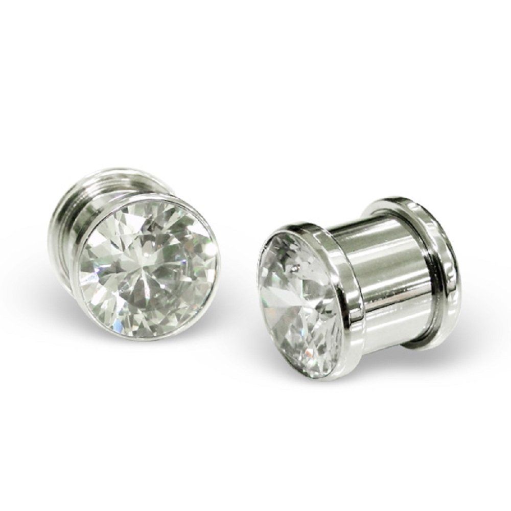 Stainless Steel Crystal Dumbbell Ear Plugs for Body Jewelry & Piercing
