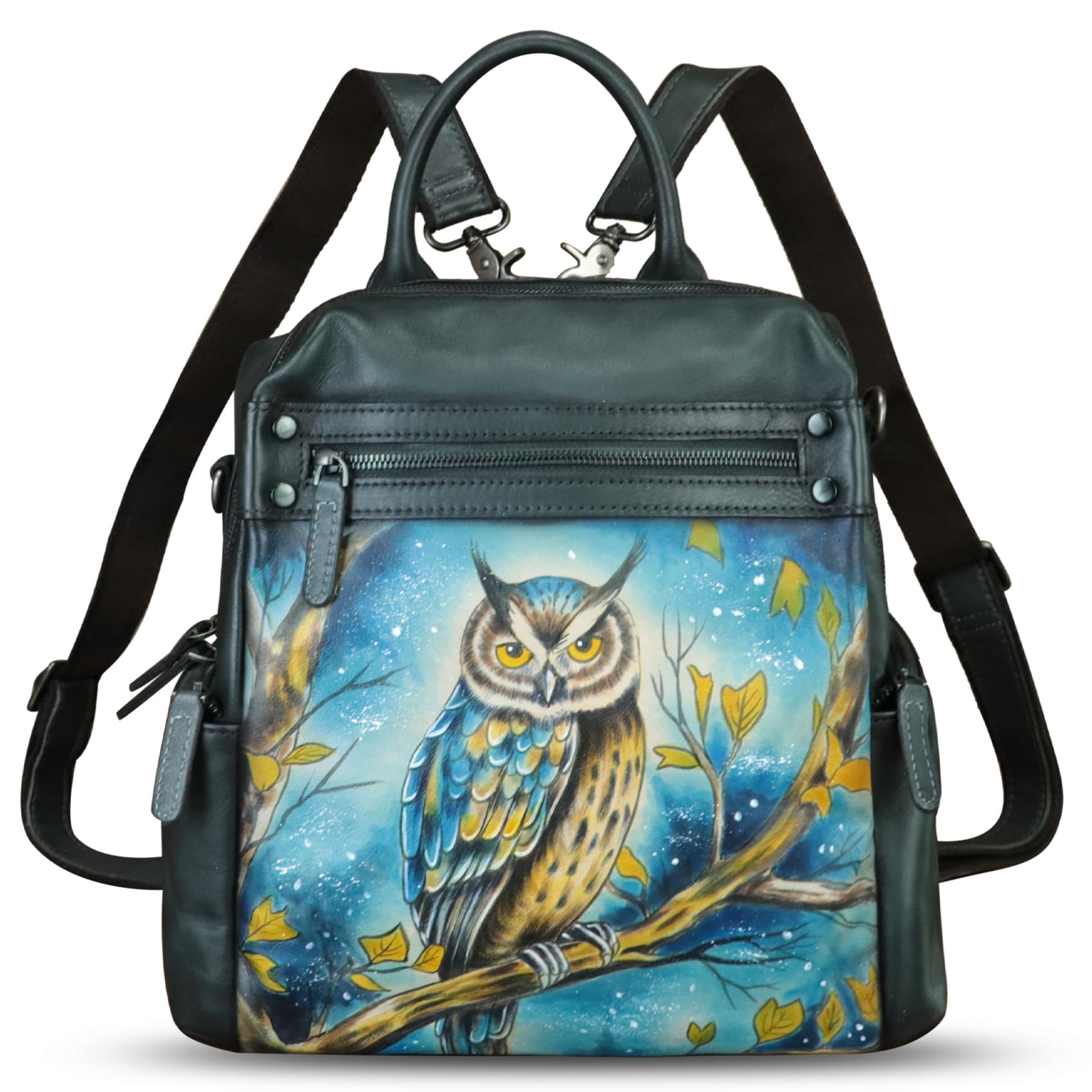Handmade Genuine Leather Backpack for Women - Hand Painted Convertible Rucksack, Casual Daypack & Purse (Pattern 10) | Perfect for Work, Travel & Daily Commute