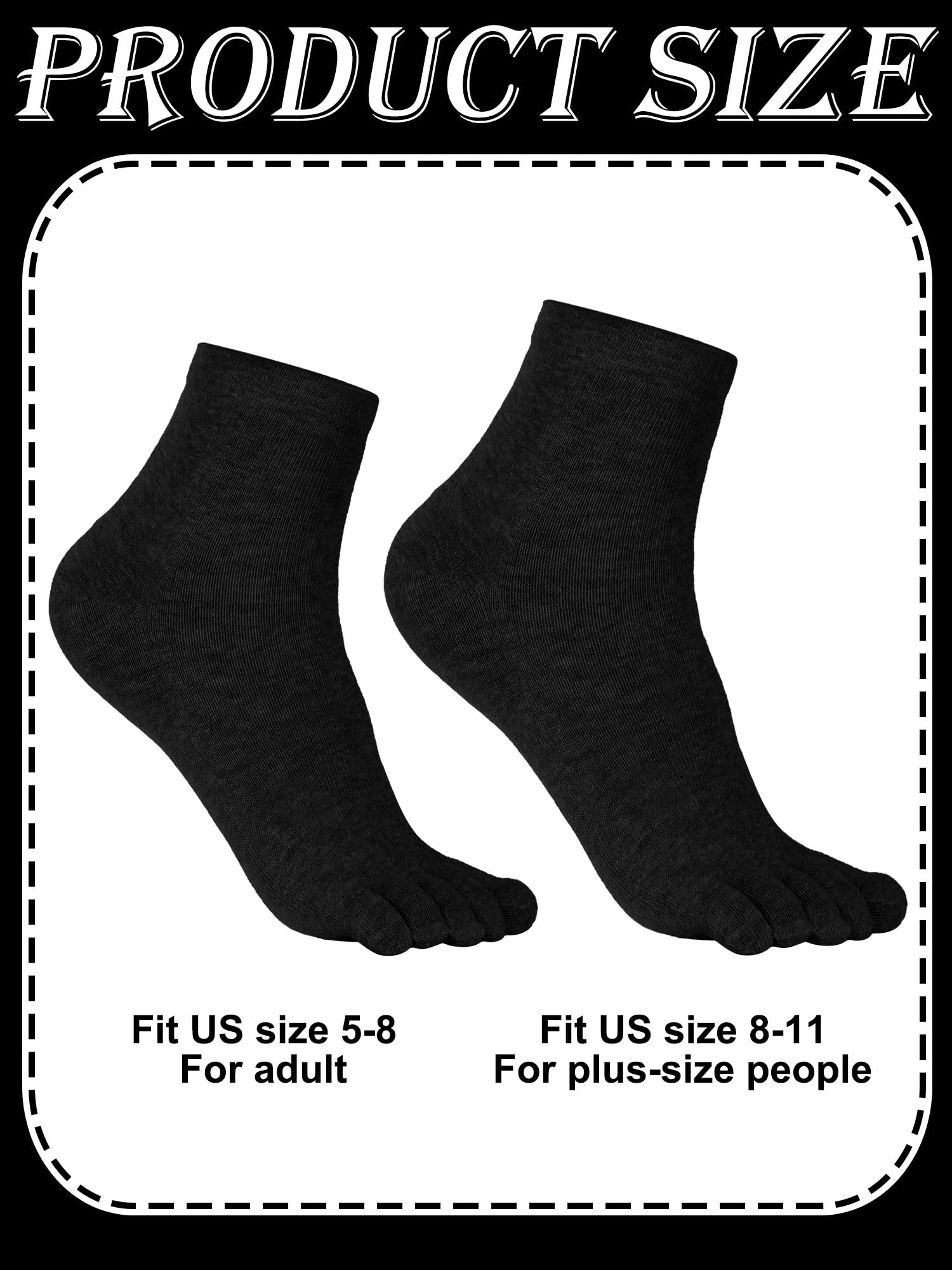 Bencailor 6 Pairs Women's Cotton Breathable Toe Socks - Compression Crew Five Toe Socks for Women & Men - Perfect for Running, Yoga, and Athletic Activities